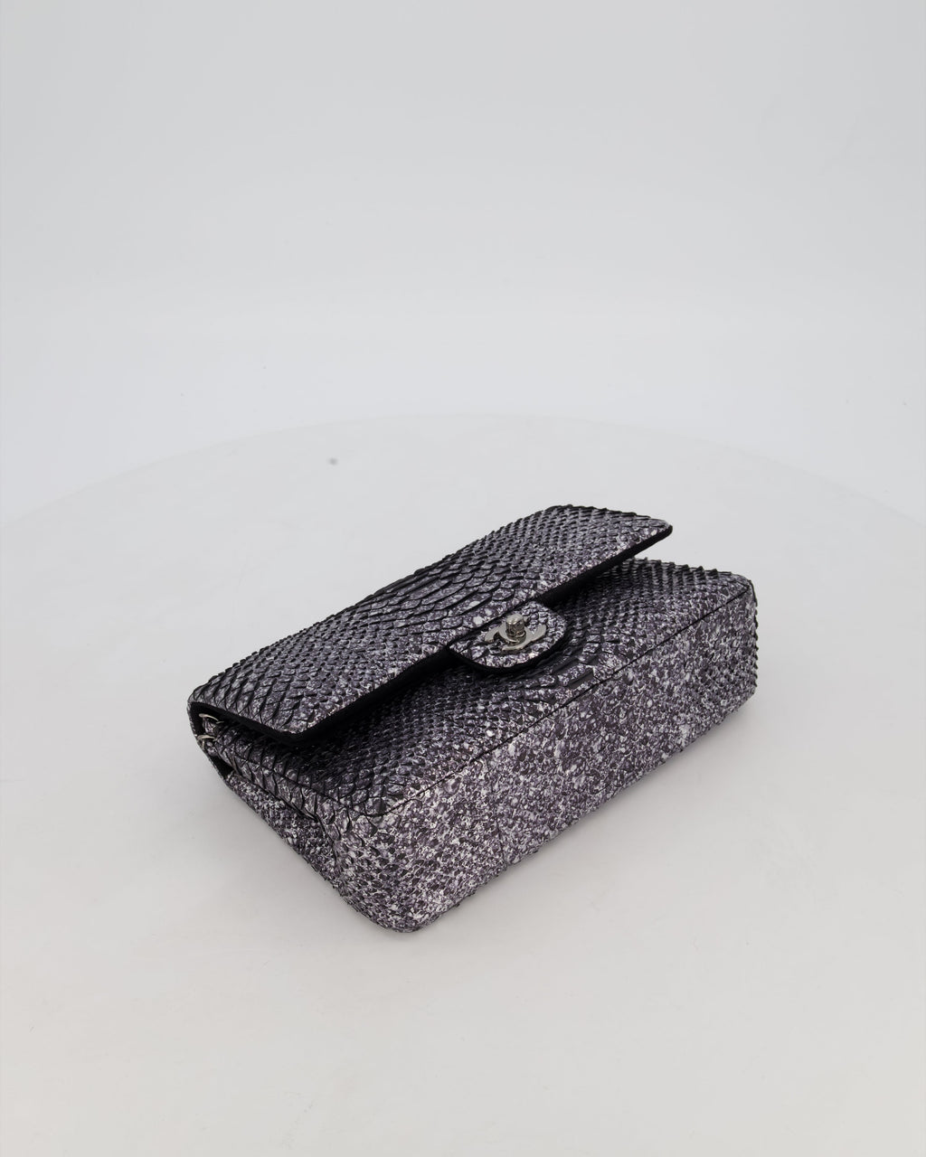 *RARE* Chanel Medium Double Flap Bag in Metallic Silver Python Leather with Gunmetal Hardware