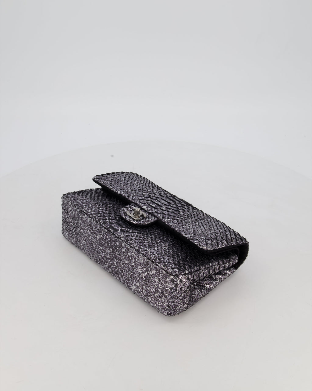 *RARE* Chanel Medium Double Flap Bag in Metallic Silver Python Leather with Gunmetal Hardware