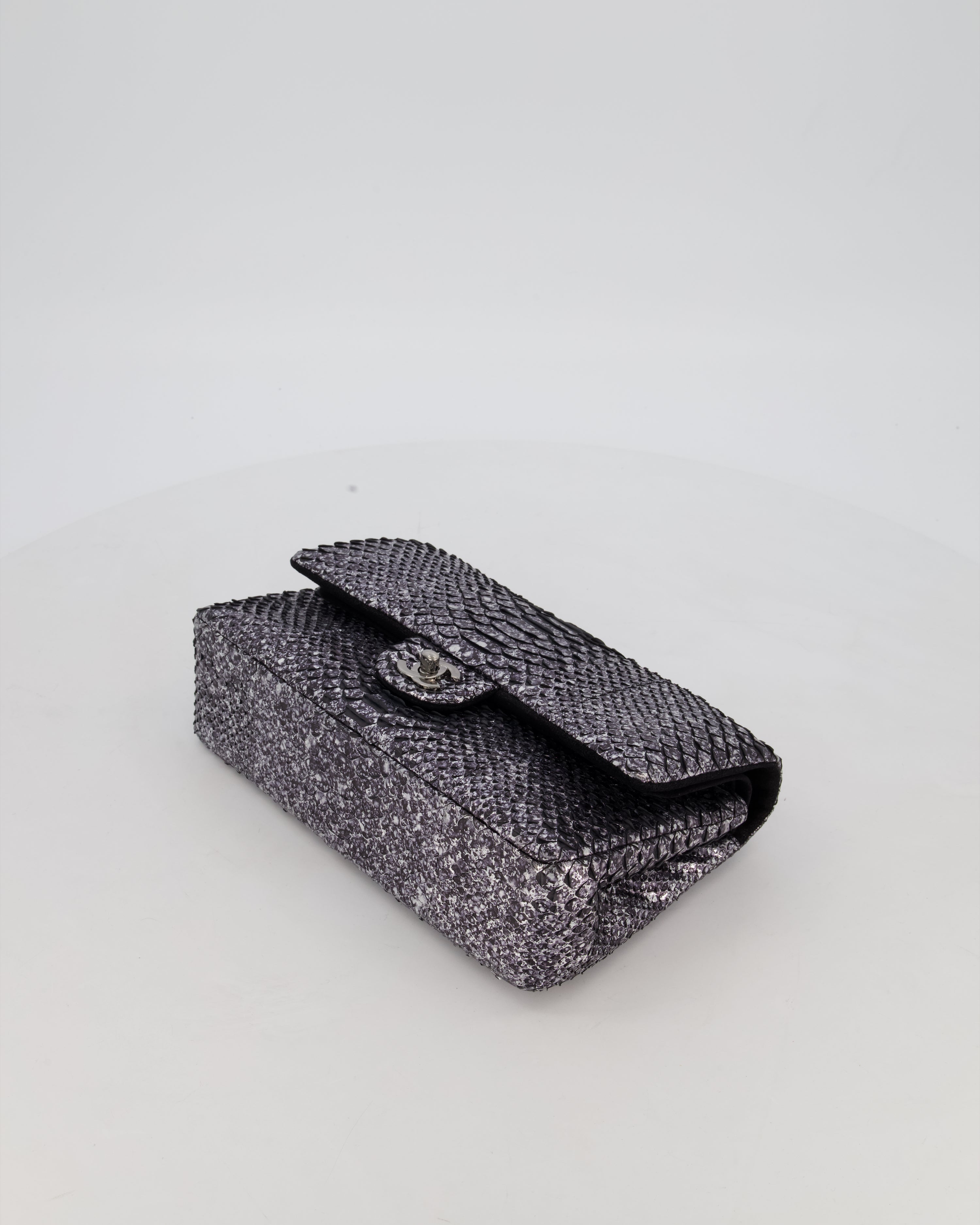 *RARE* Chanel Medium Double Flap Bag in Metallic Silver Python Leather with Gunmetal Hardware