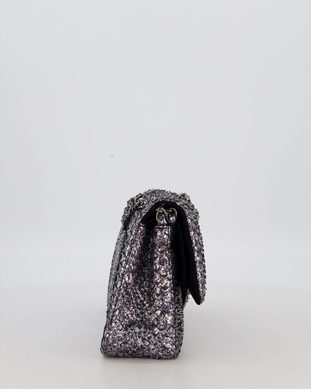 *RARE* Chanel Medium Double Flap Bag in Metallic Silver Python Leather with Gunmetal Hardware