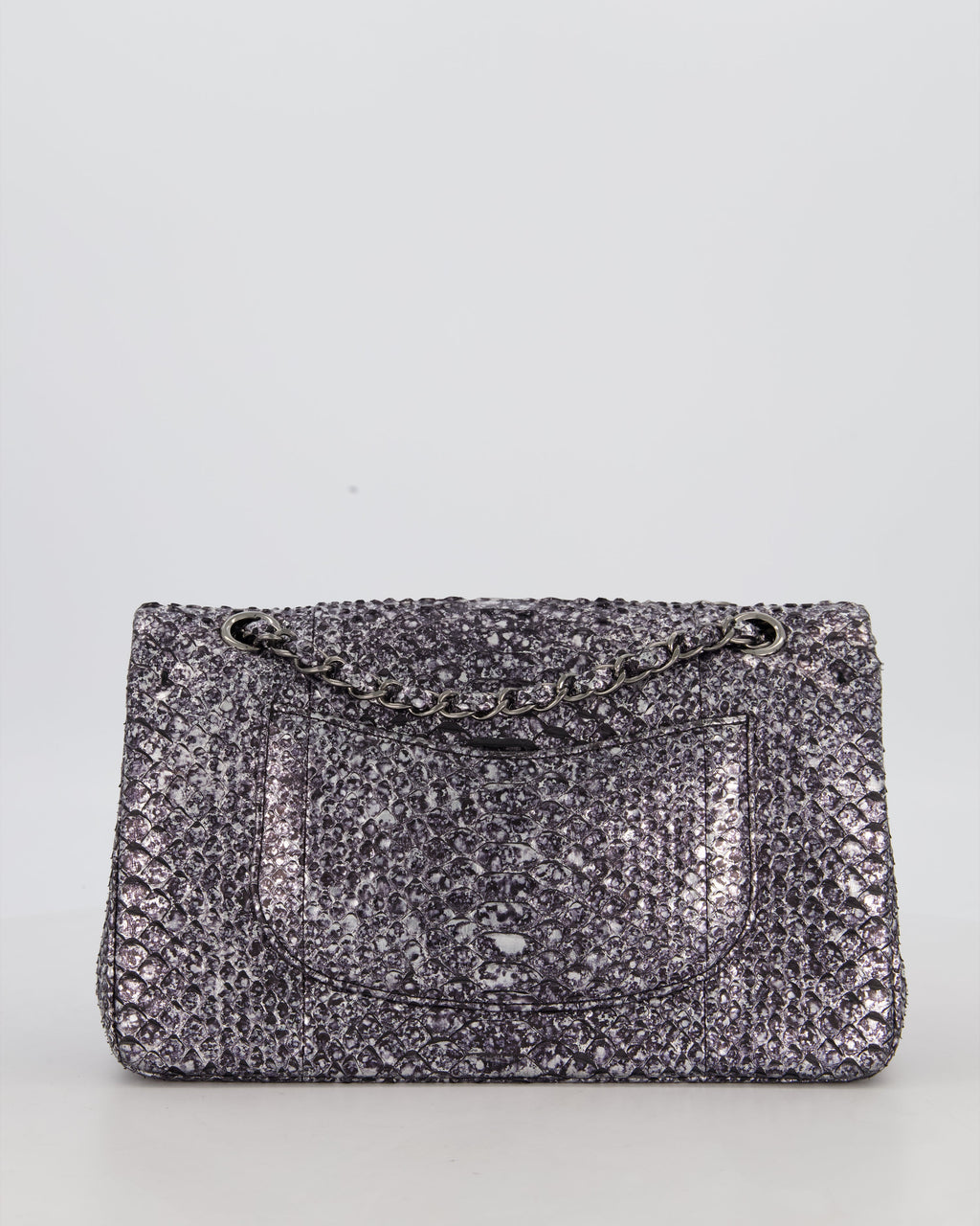*RARE* Chanel Medium Double Flap Bag in Metallic Silver Python Leather with Gunmetal Hardware