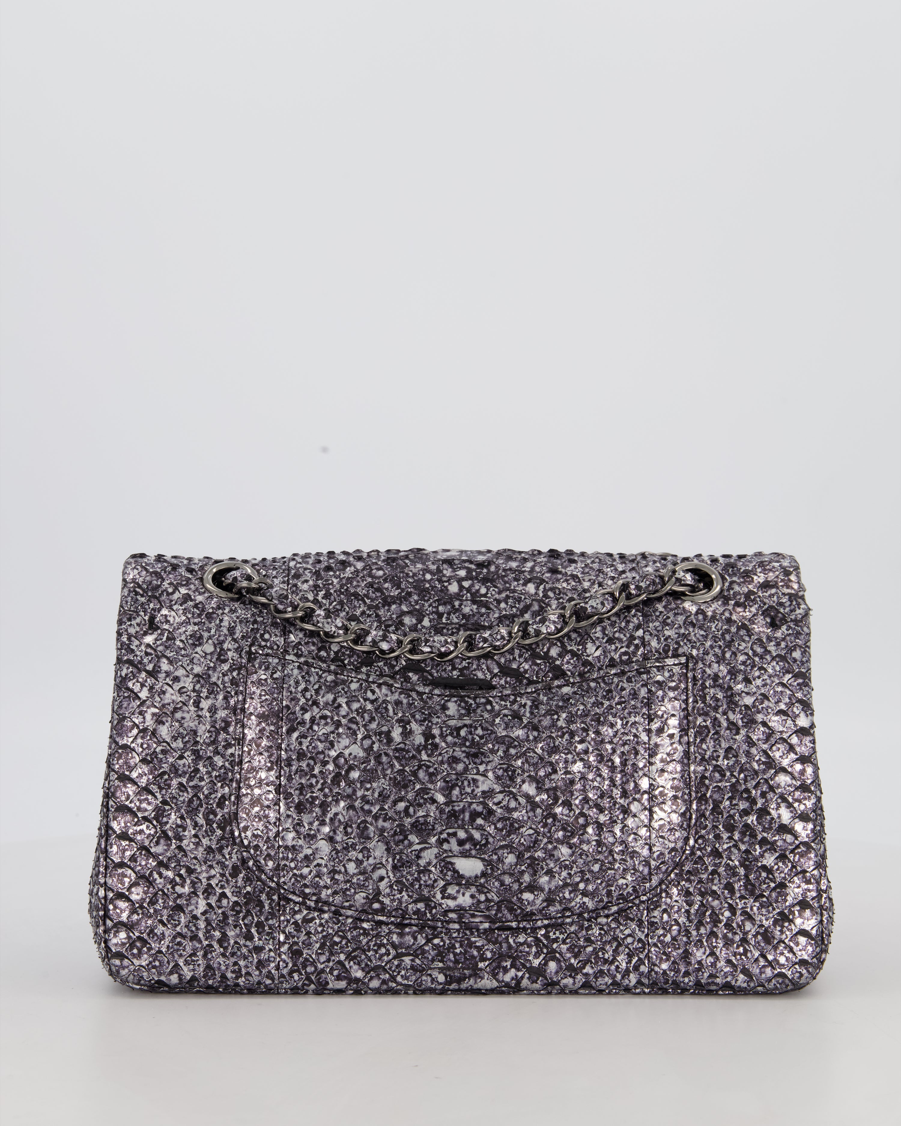 *RARE* Chanel Medium Double Flap Bag in Metallic Silver Python Leather with Gunmetal Hardware
