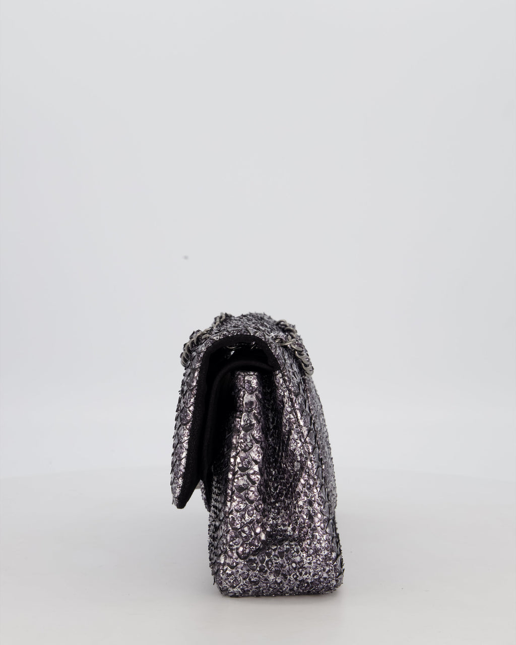 *RARE* Chanel Medium Double Flap Bag in Metallic Silver Python Leather with Gunmetal Hardware