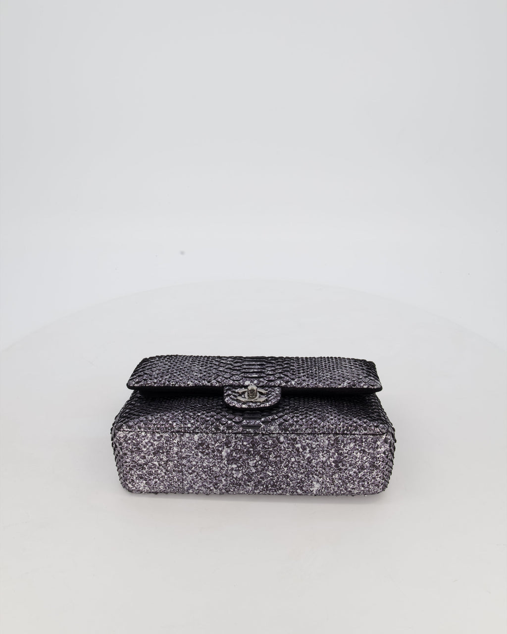 *RARE* Chanel Medium Double Flap Bag in Metallic Silver Python Leather with Gunmetal Hardware
