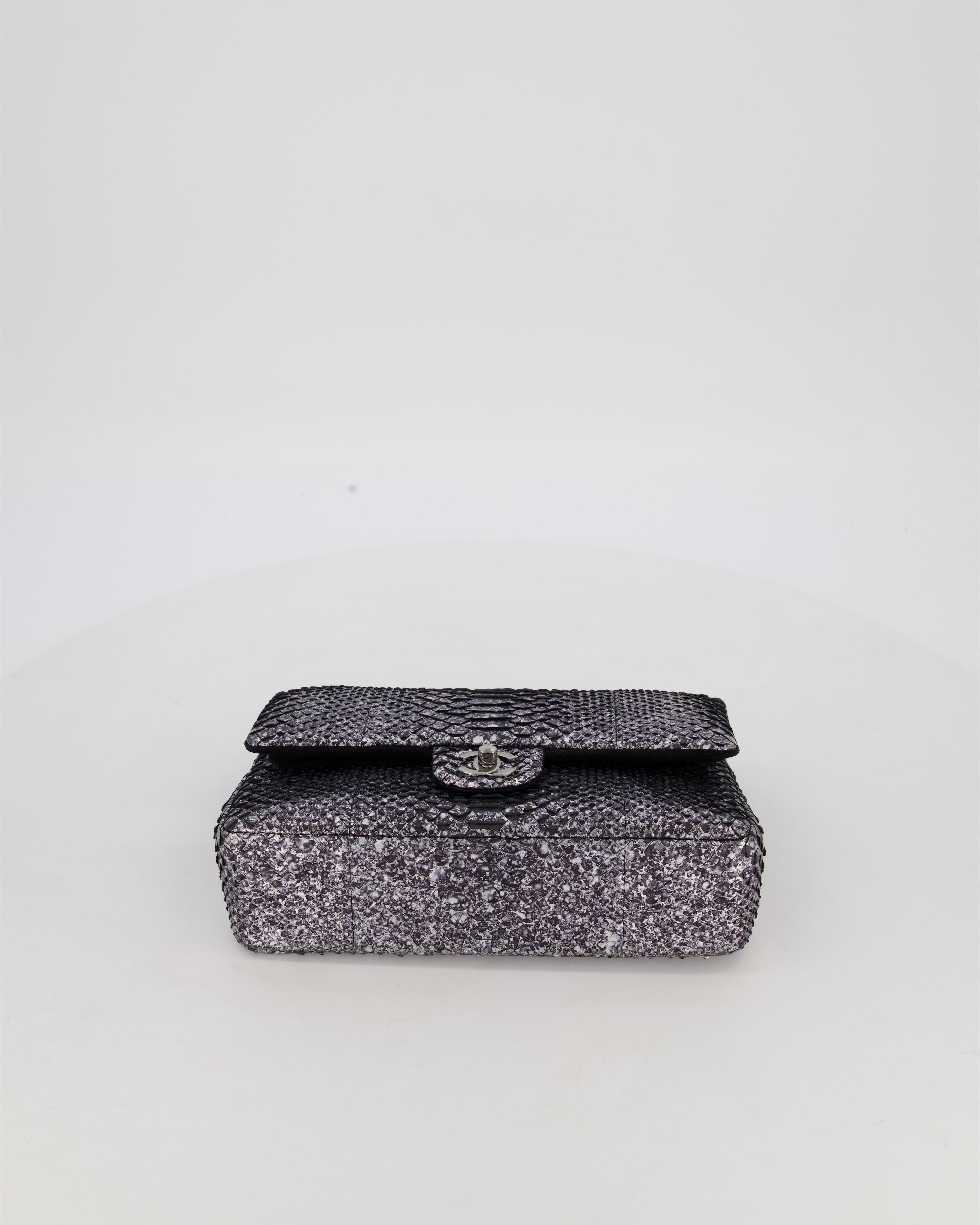 *RARE* Chanel Medium Double Flap Bag in Metallic Silver Python Leather with Gunmetal Hardware