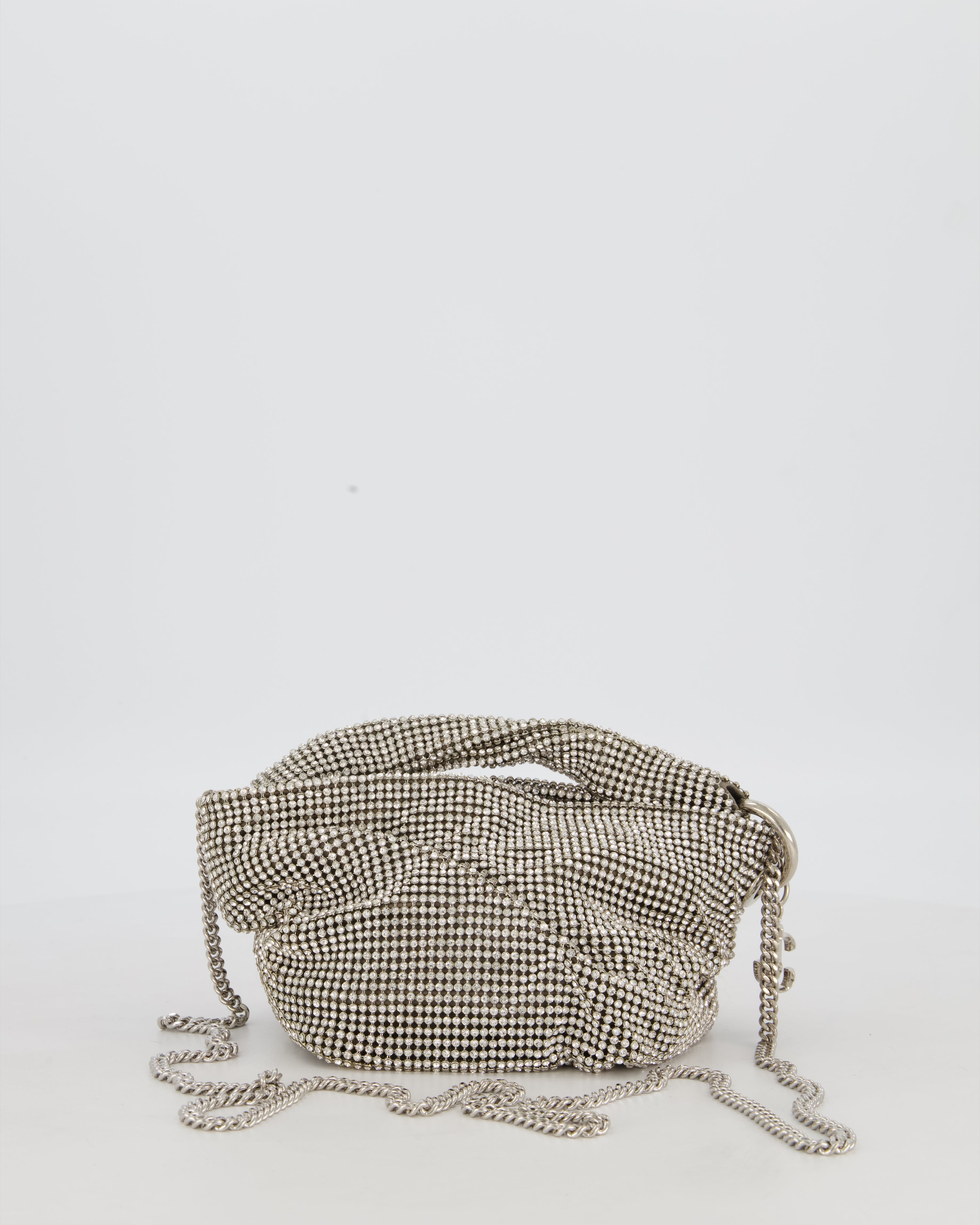 Jimmy Choo Bonny Silver Crystal Embellished Satin Shoulder Bag with Silver
