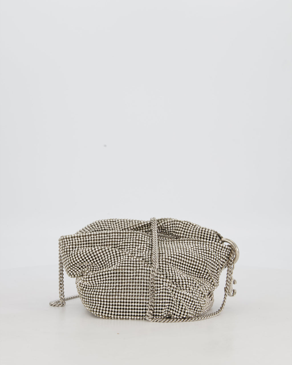 Jimmy Choo Bonny Silver Crystal Embellished Satin Shoulder Bag with Silver