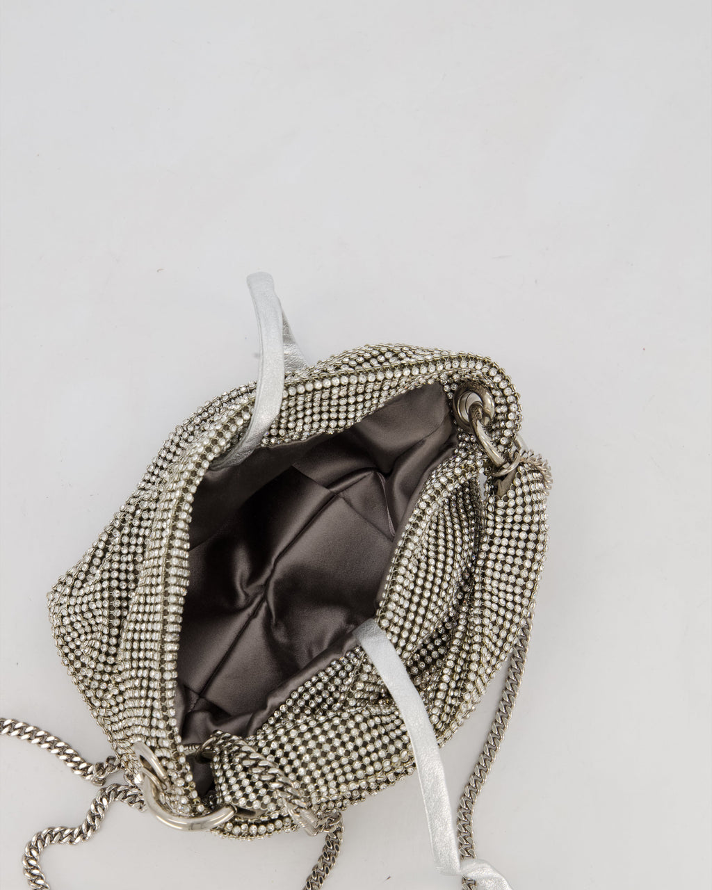 Jimmy Choo Bonny Silver Crystal Embellished Satin Shoulder Bag with Silver