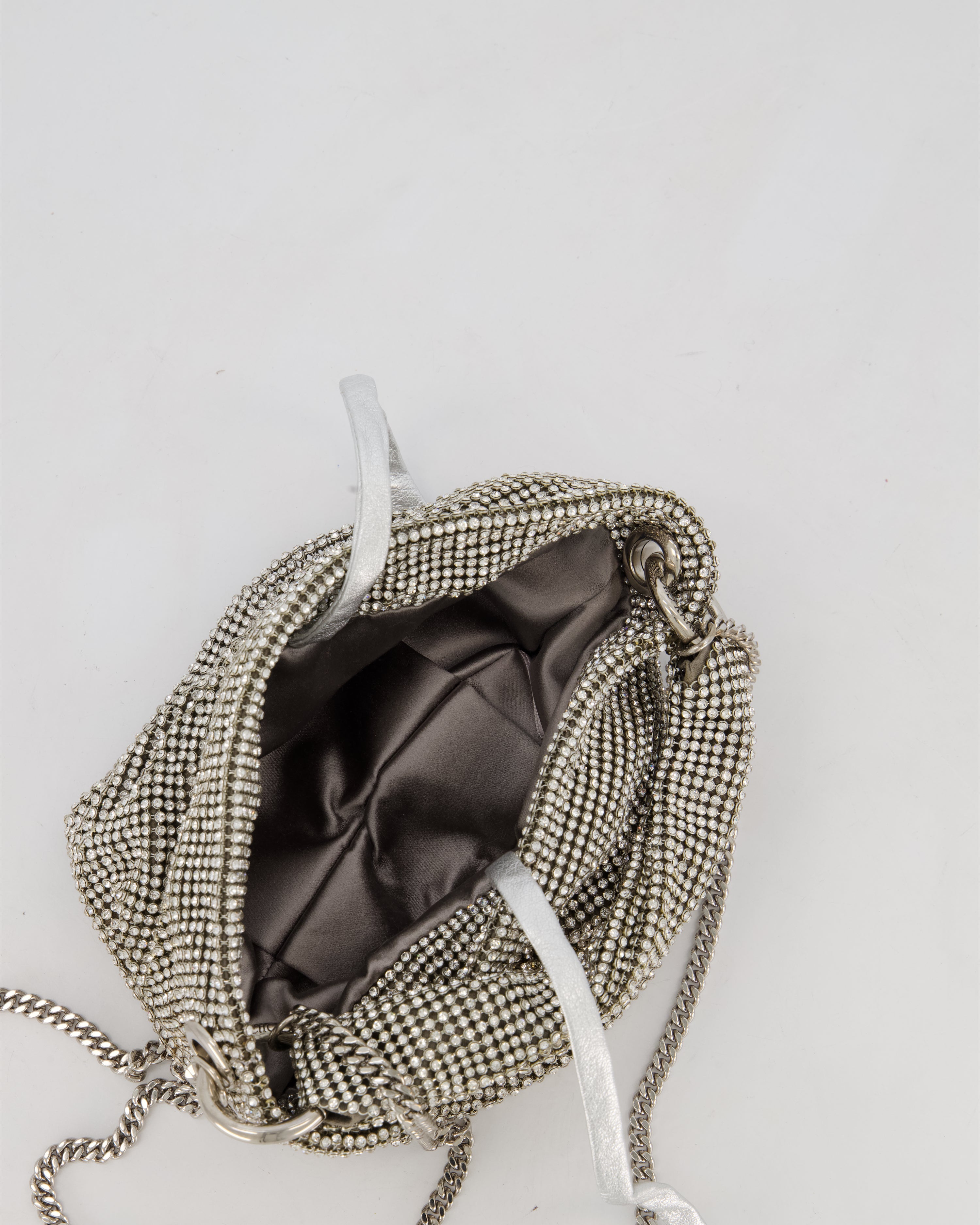 Jimmy Choo Bonny Silver Crystal Embellished Satin Shoulder Bag with Silver
