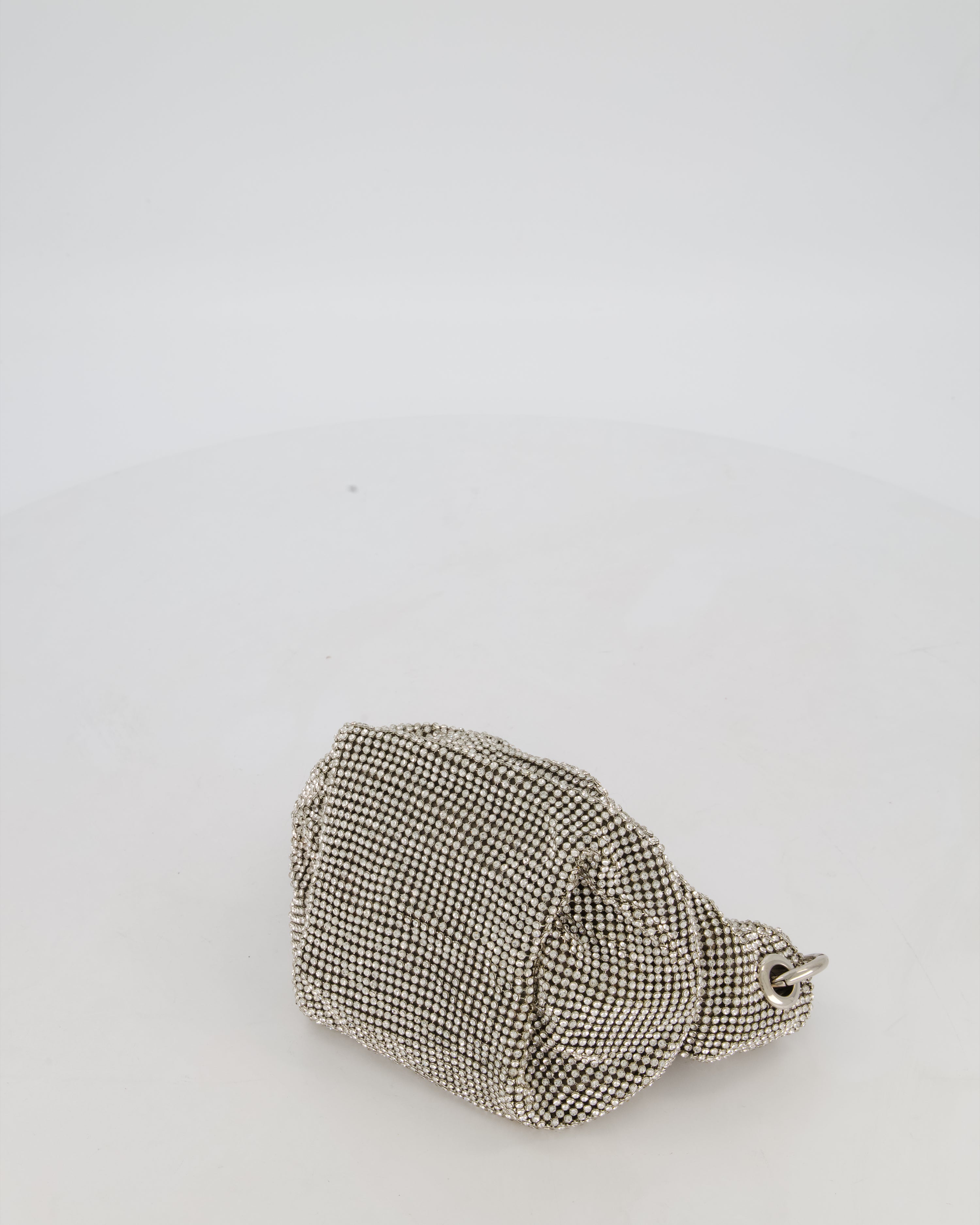 Jimmy Choo Bonny Silver Crystal Embellished Satin Shoulder Bag with Silver