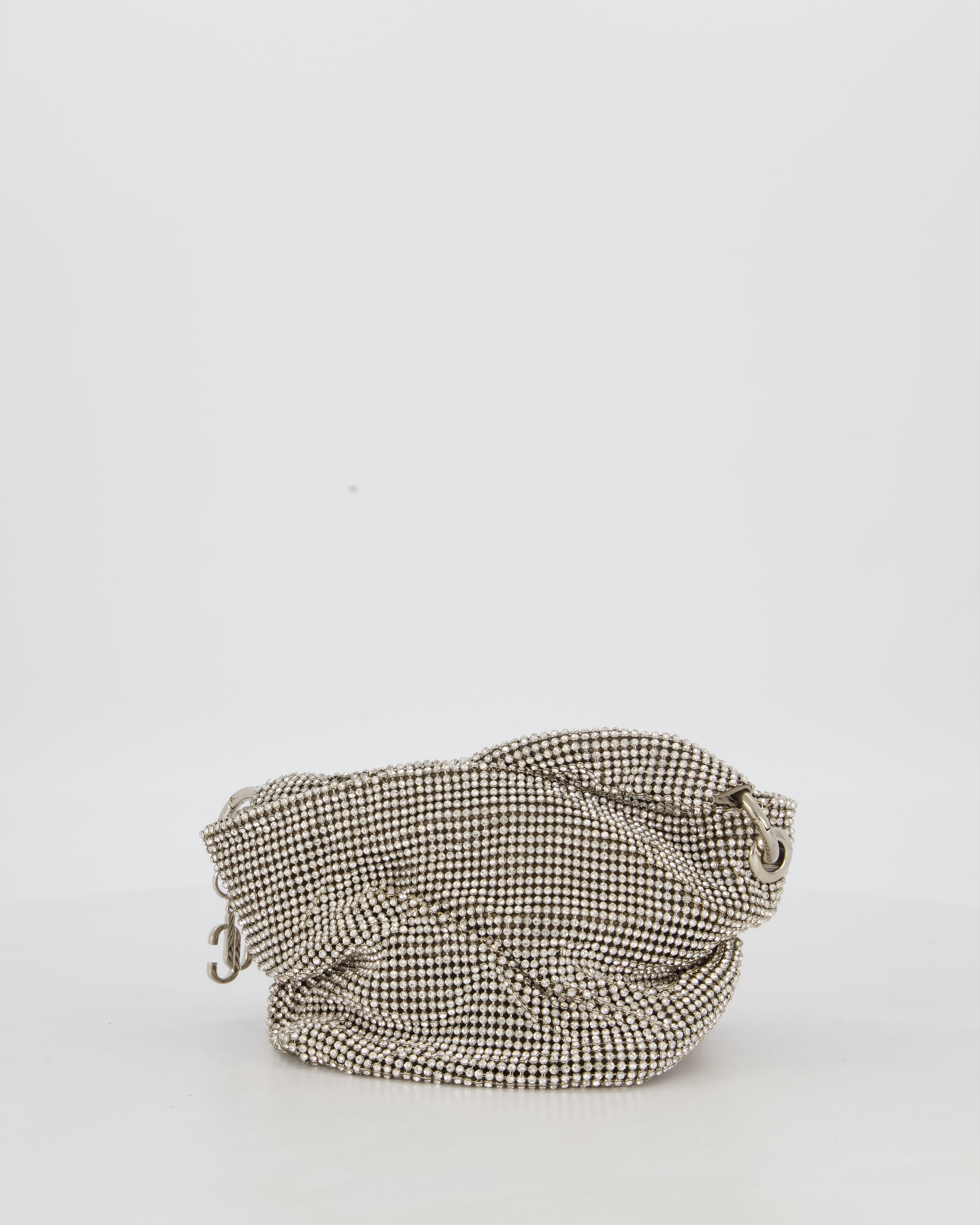 Jimmy Choo Bonny Silver Crystal Embellished Satin Shoulder Bag with Silver