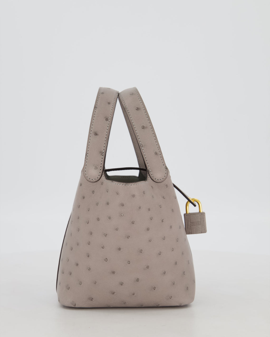 *HOT* Hermès Micro Picotin Lock Bag in Gris Mouette Ostrich Leather with Gold Hardware