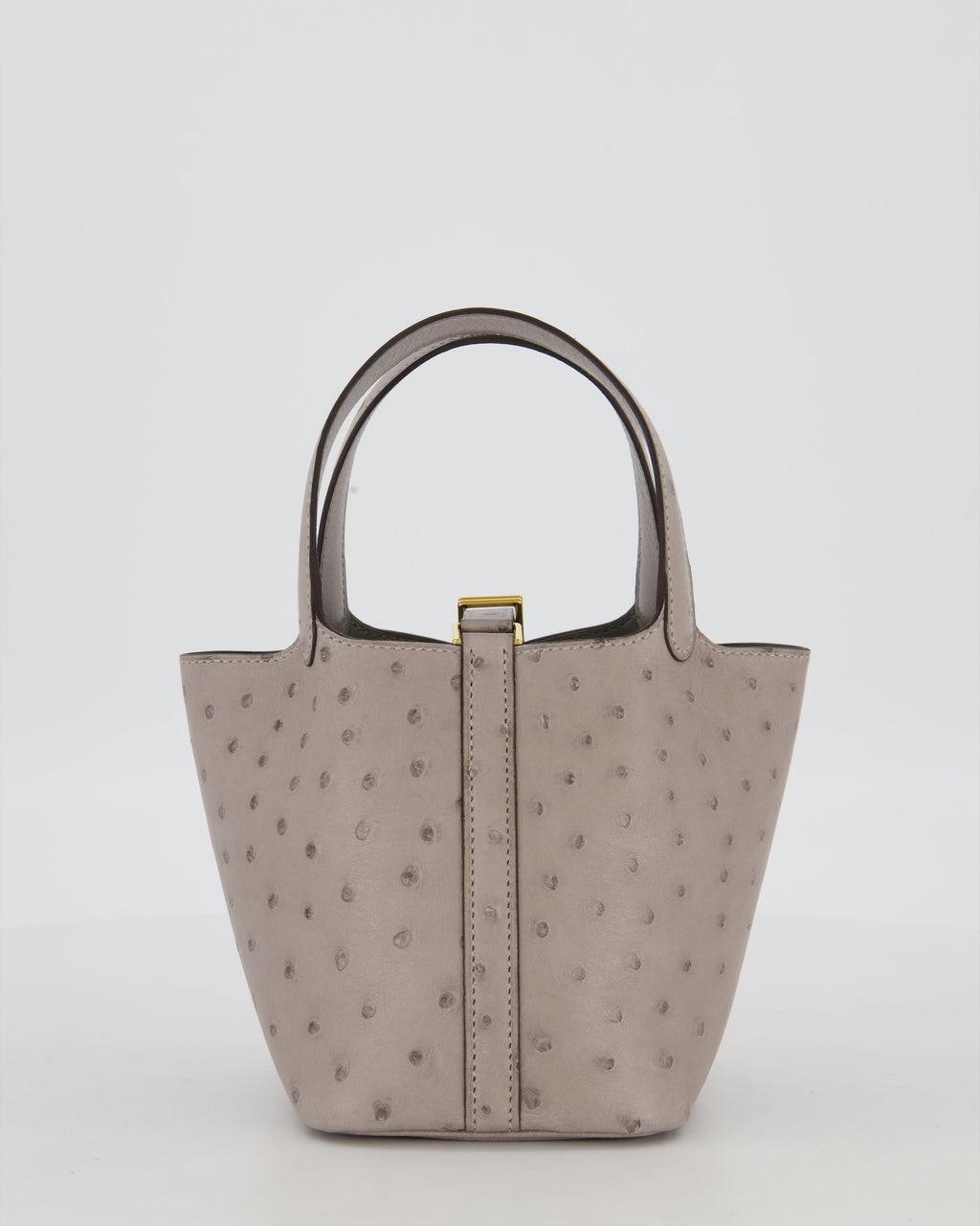 *HOT* Hermès Micro Picotin Lock Bag in Gris Mouette Ostrich Leather with Gold Hardware