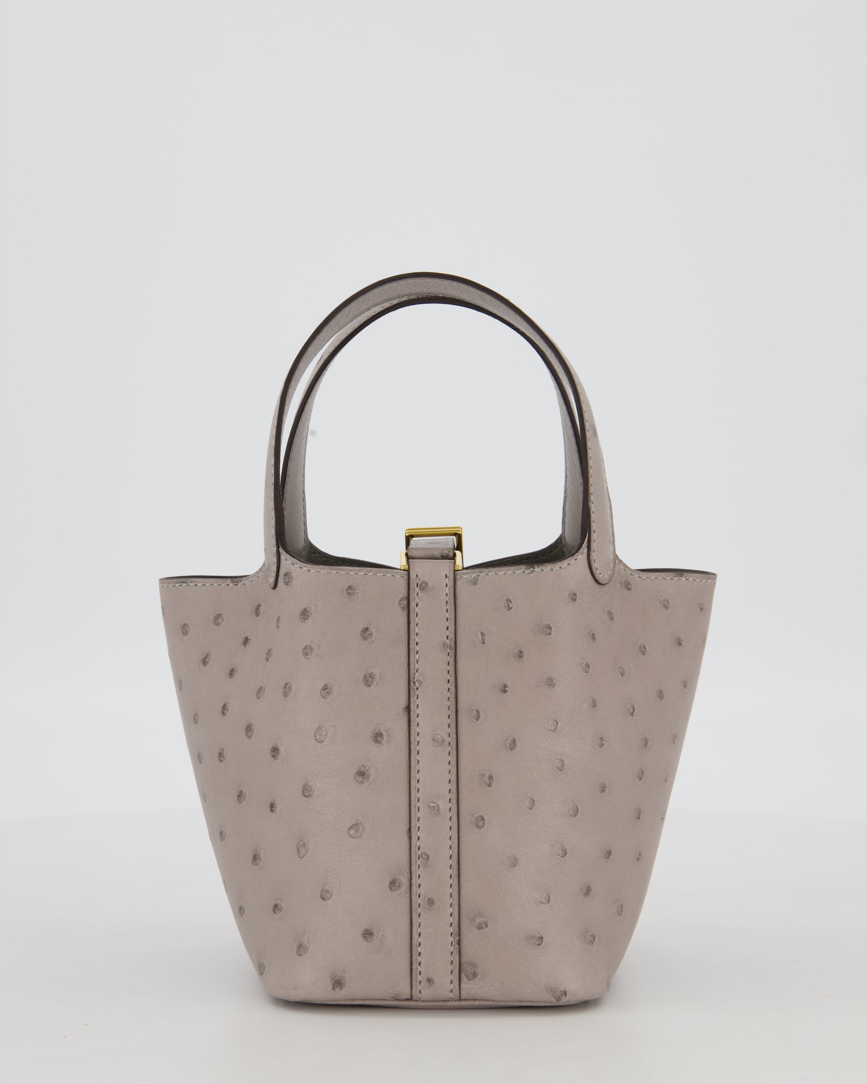 *HOT* Hermès Micro Picotin Lock Bag in Gris Mouette Ostrich Leather with Gold Hardware