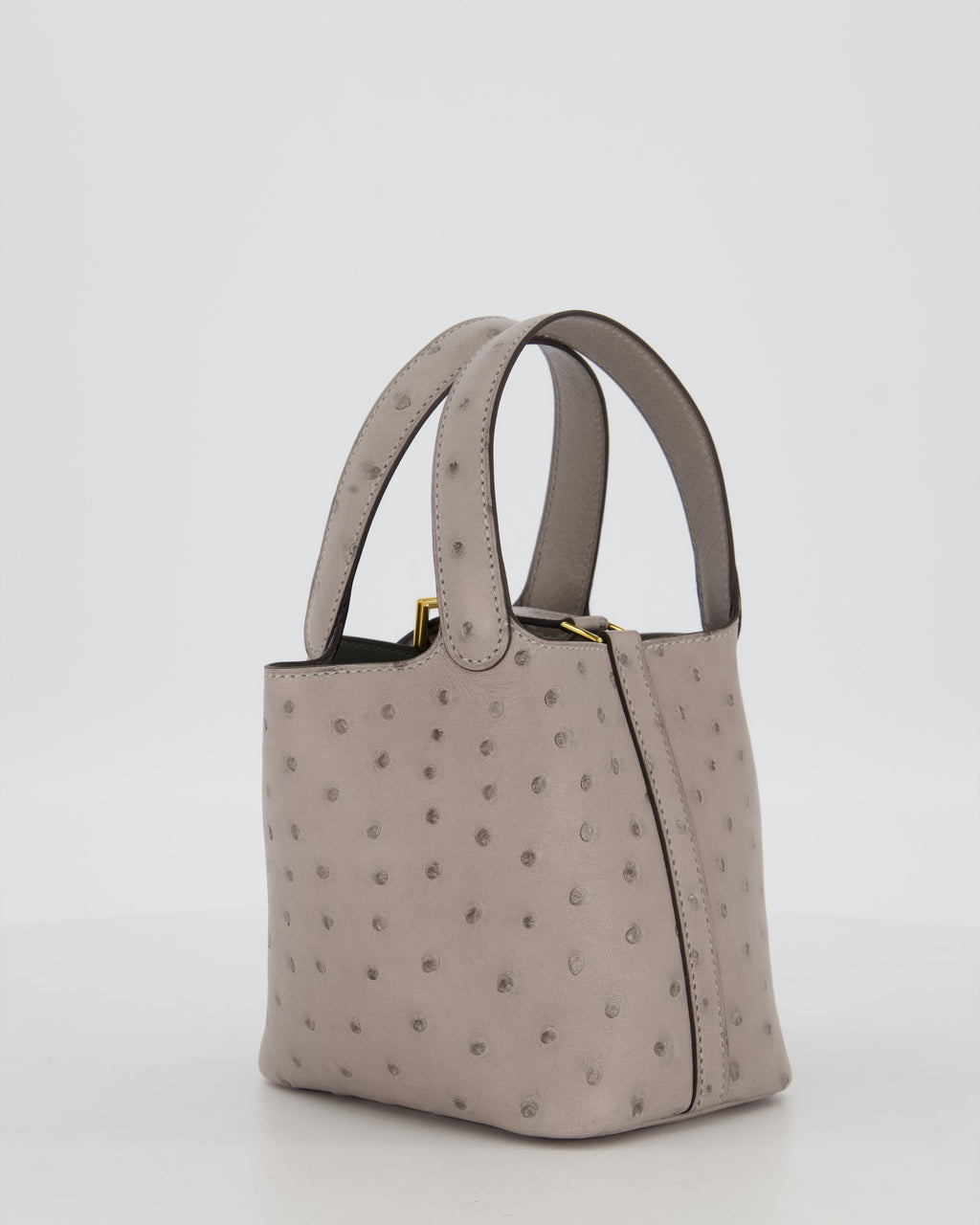 *HOT* Hermès Micro Picotin Lock Bag in Gris Mouette Ostrich Leather with Gold Hardware