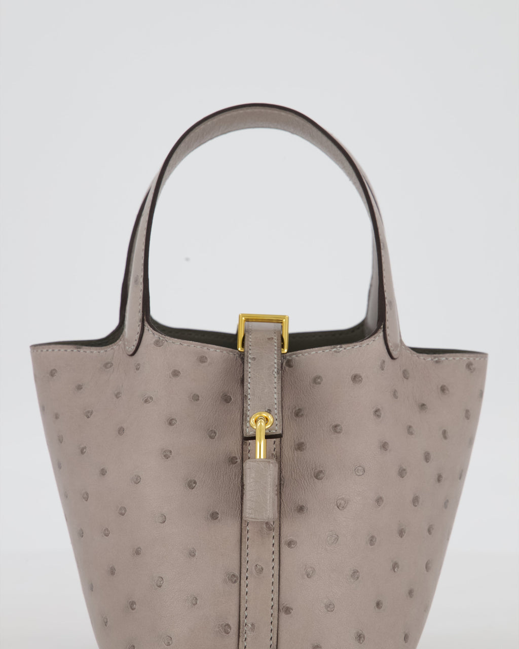 *HOT* Hermès Micro Picotin Lock Bag in Gris Mouette Ostrich Leather with Gold Hardware