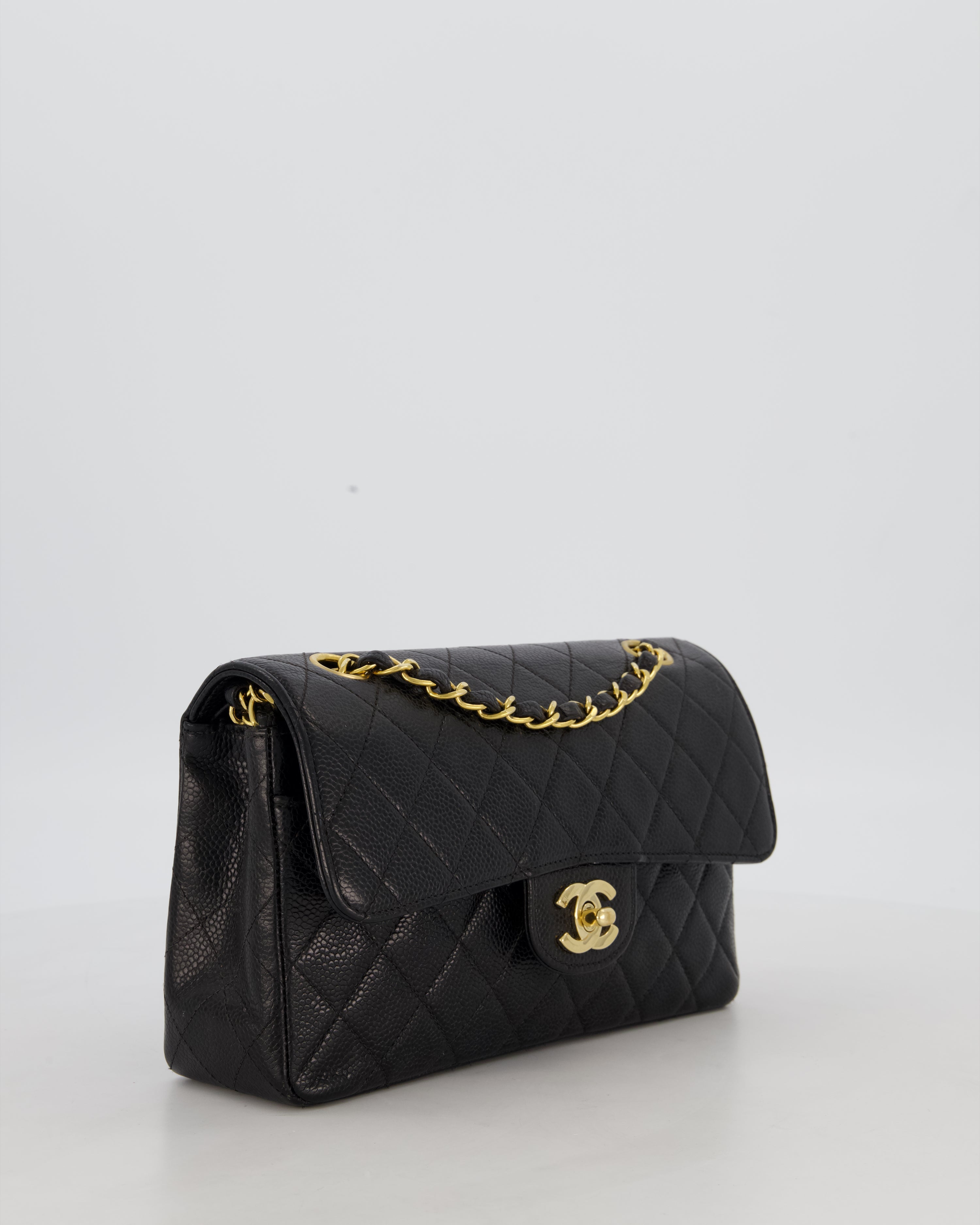 *RARE* Chanel Vintage Black Small Classic Double Flap Bag in Caviar Leather with 24K Gold Hardware