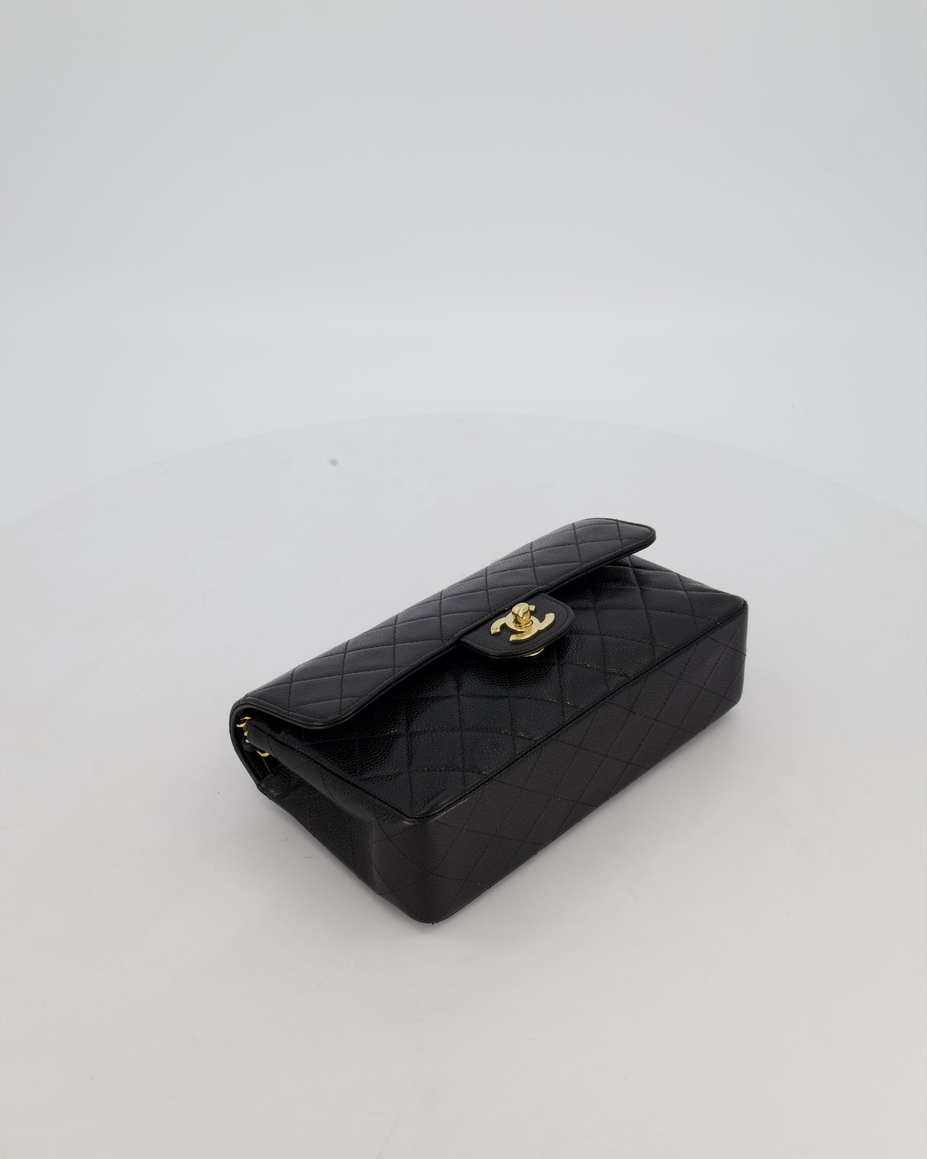 *RARE* Chanel Vintage Black Small Classic Double Flap Bag in Caviar Leather with 24K Gold Hardware
