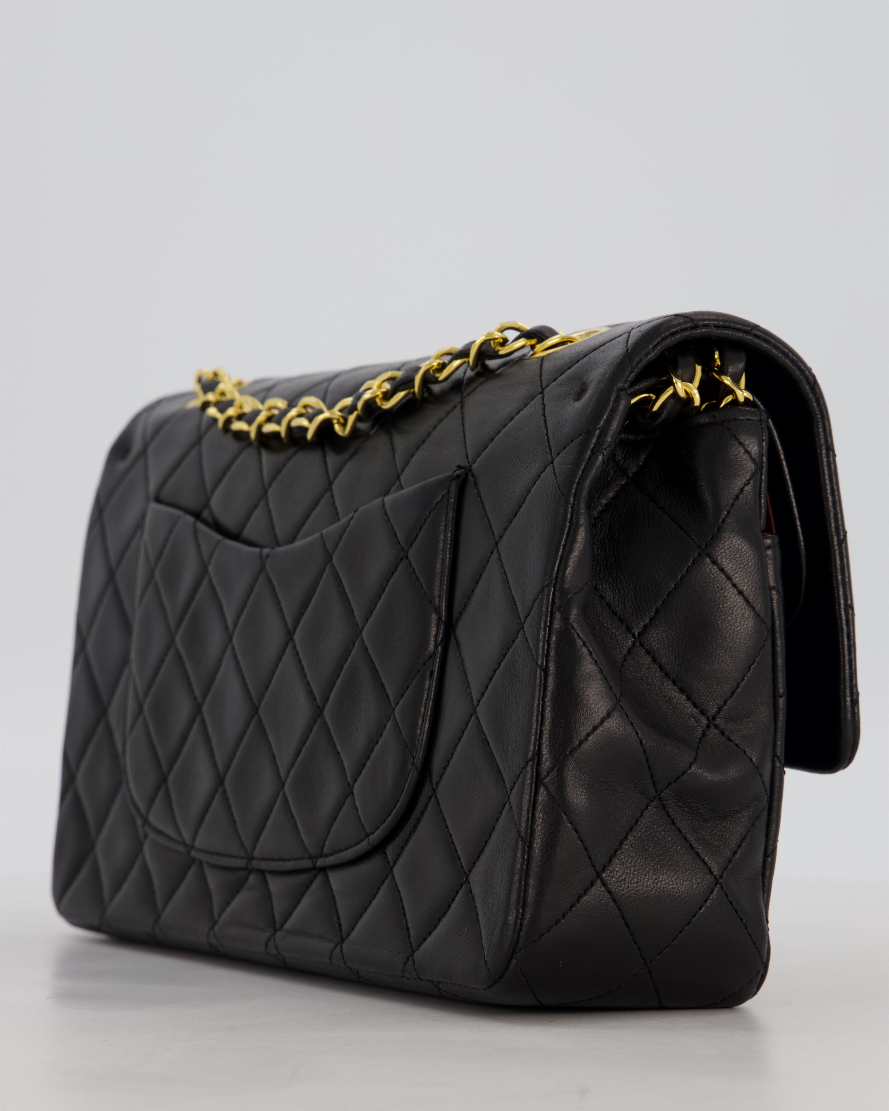 *AMAZING CONDITION* Chanel Black Vintage Medium Classic Double Flap Bag in Lambskin Leather with 24K Gold Hardware