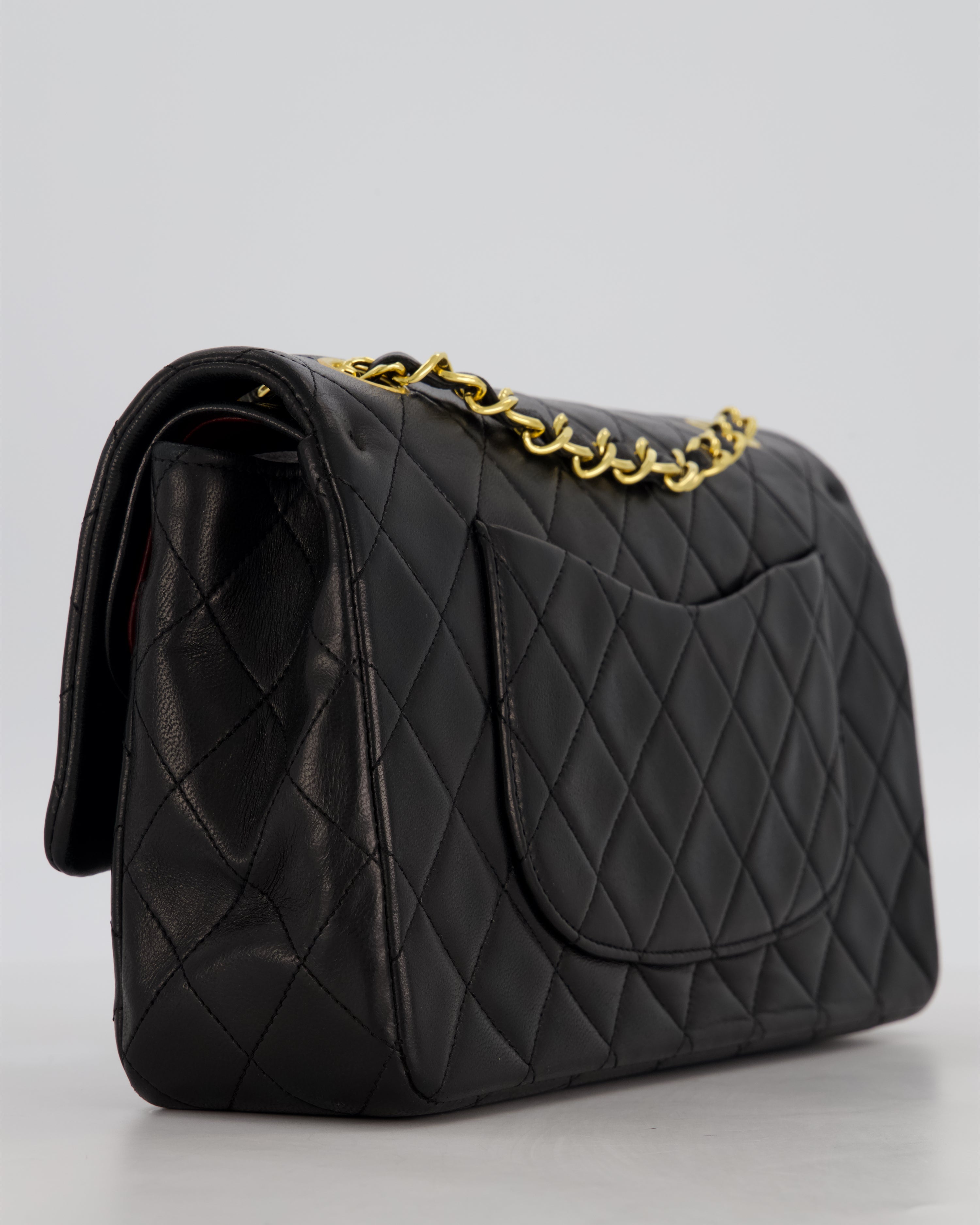 *AMAZING CONDITION* Chanel Black Vintage Medium Classic Double Flap Bag in Lambskin Leather with 24K Gold Hardware