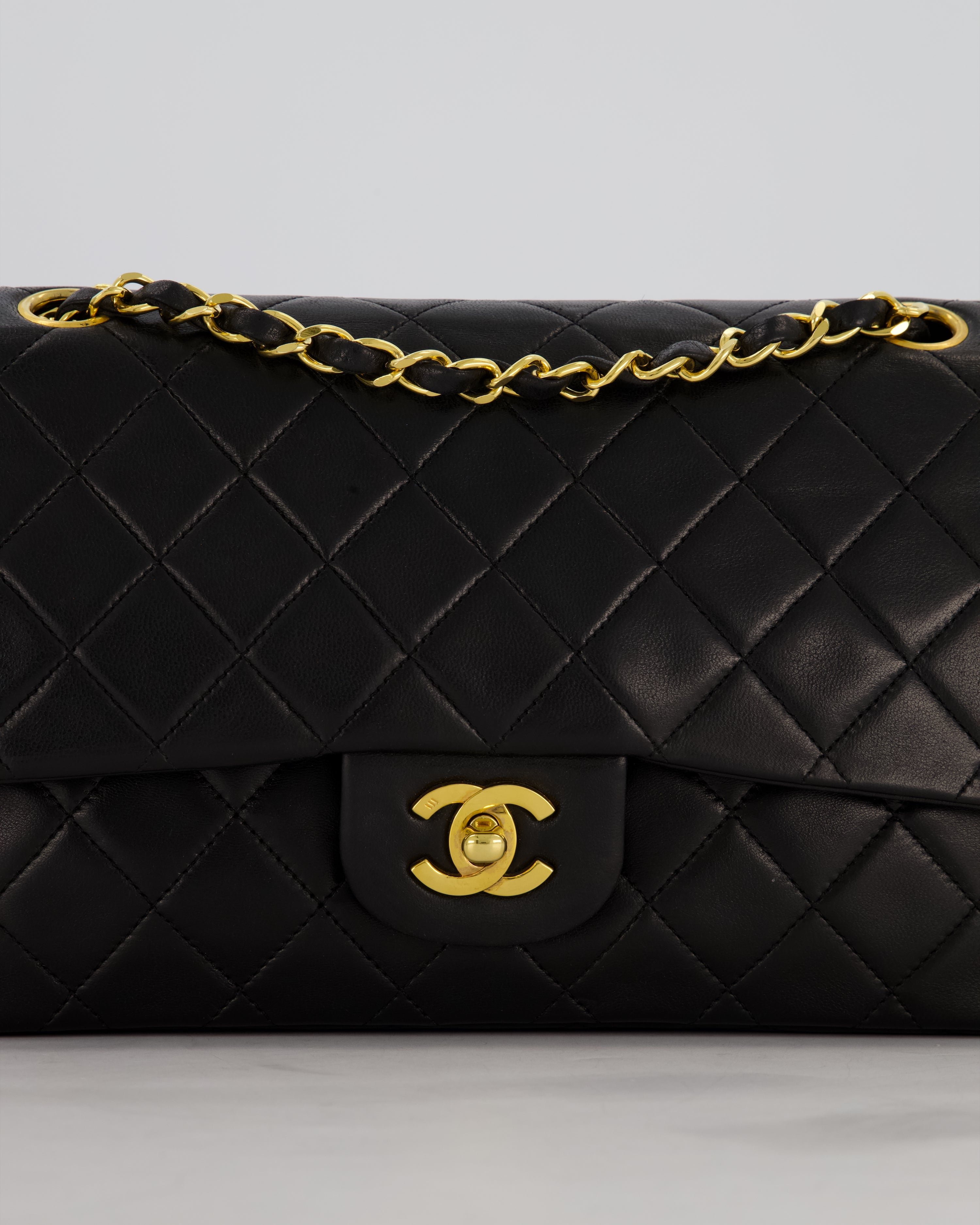 *AMAZING CONDITION* Chanel Black Vintage Medium Classic Double Flap Bag in Lambskin Leather with 24K Gold Hardware