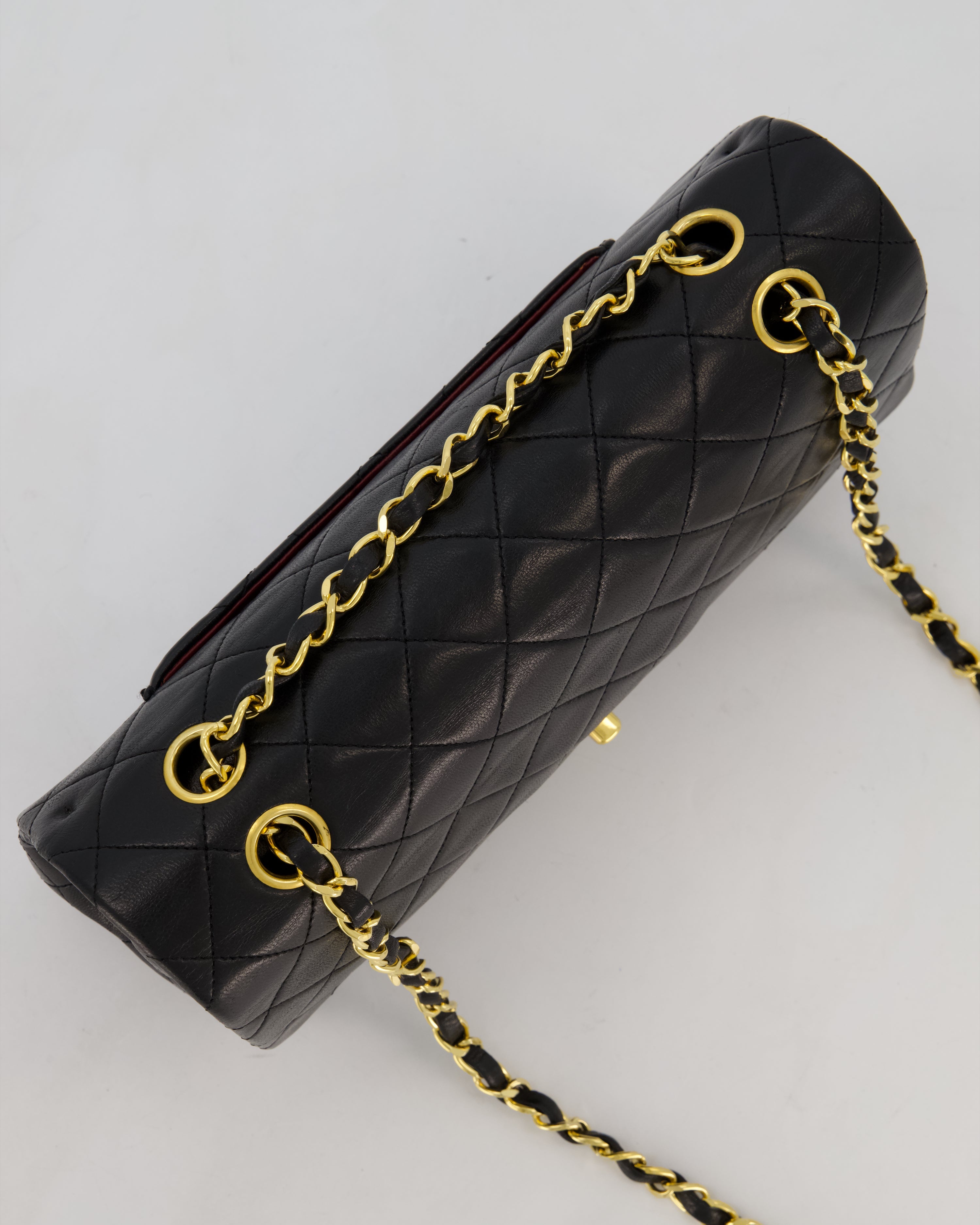 *AMAZING CONDITION* Chanel Black Vintage Medium Classic Double Flap Bag in Lambskin Leather with 24K Gold Hardware