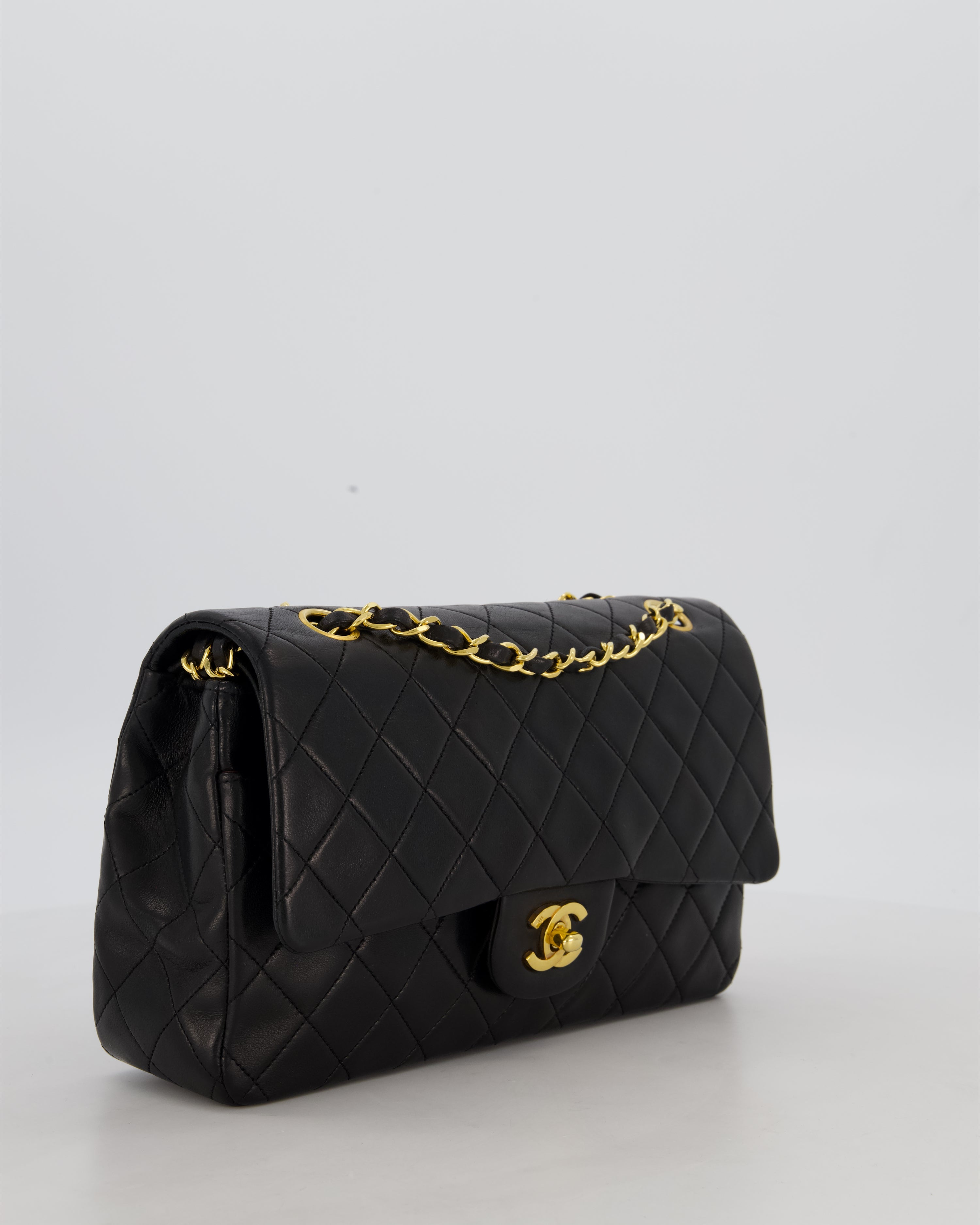 *AMAZING CONDITION* Chanel Black Vintage Medium Classic Double Flap Bag in Lambskin Leather with 24K Gold Hardware