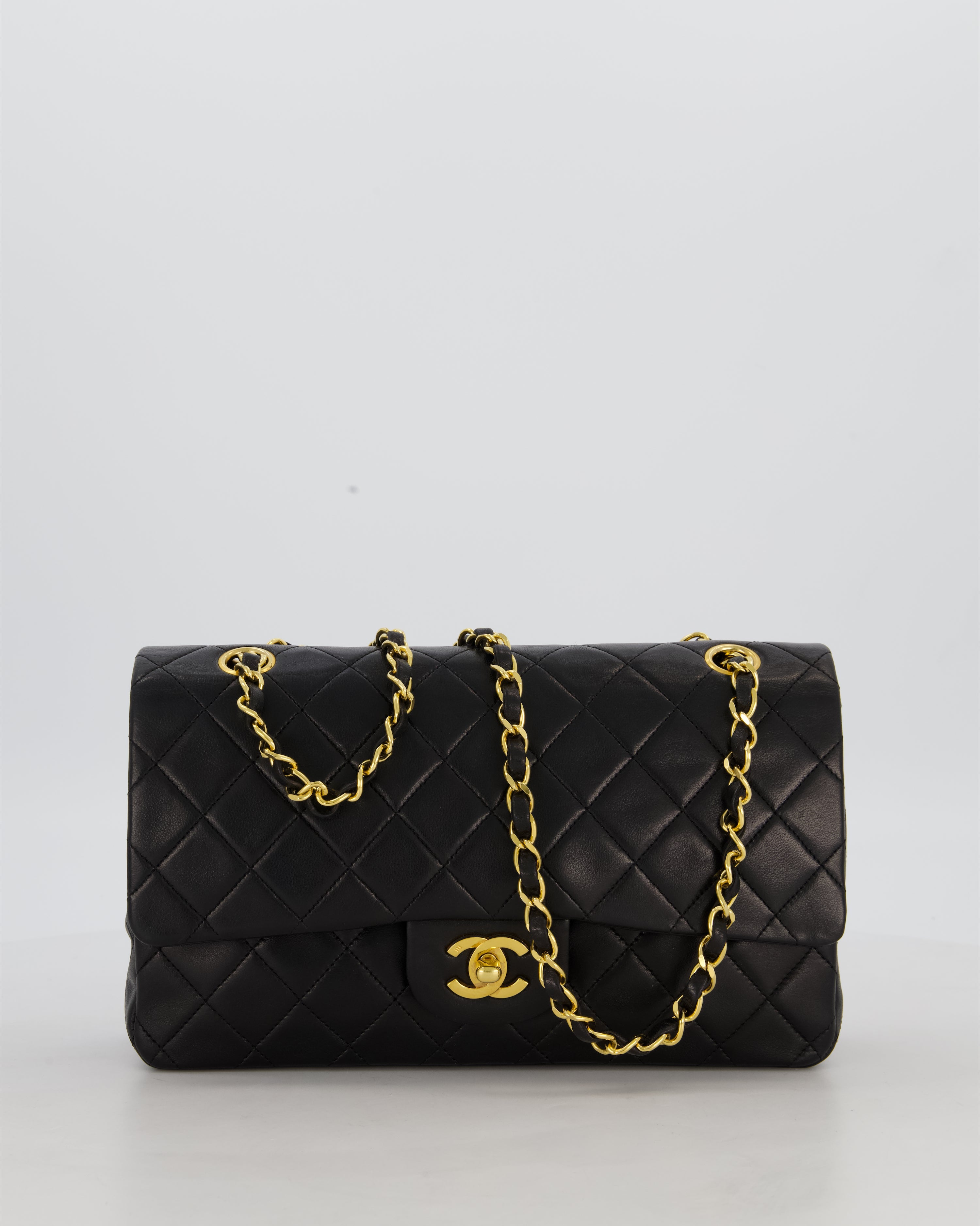 *AMAZING CONDITION* Chanel Black Vintage Medium Classic Double Flap Bag in Lambskin Leather with 24K Gold Hardware