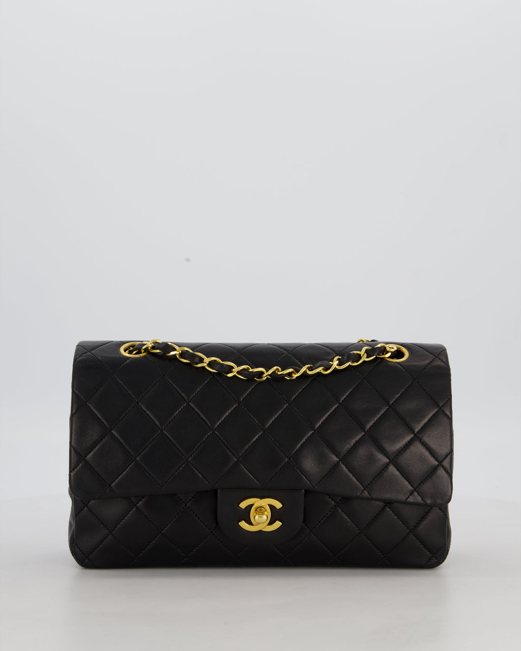 *AMAZING CONDITION* Chanel Black Vintage Medium Classic Double Flap Bag in Lambskin Leather with 24K Gold Hardware