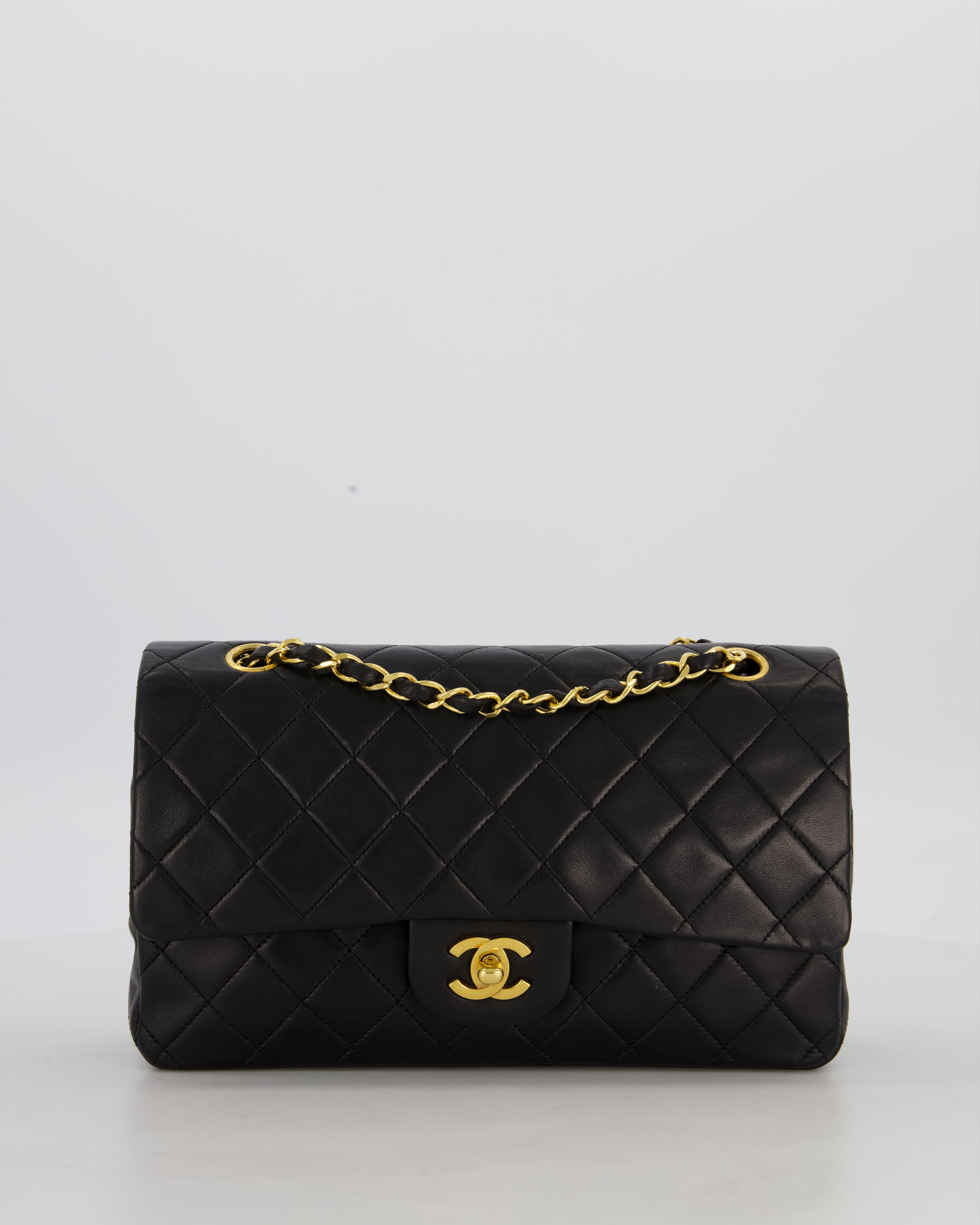 *AMAZING CONDITION* Chanel Black Vintage Medium Classic Double Flap Bag in Lambskin Leather with 24K Gold Hardware