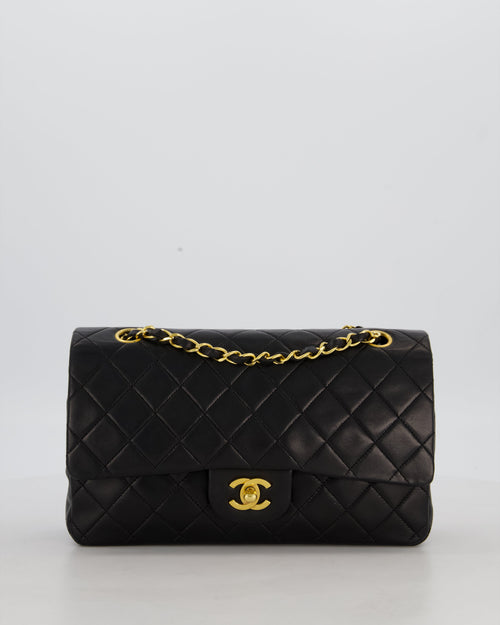 *AMAZING CONDITION* Chanel Black Vintage Medium Classic Double Flap Bag in Lambskin Leather with 24K Gold Hardware