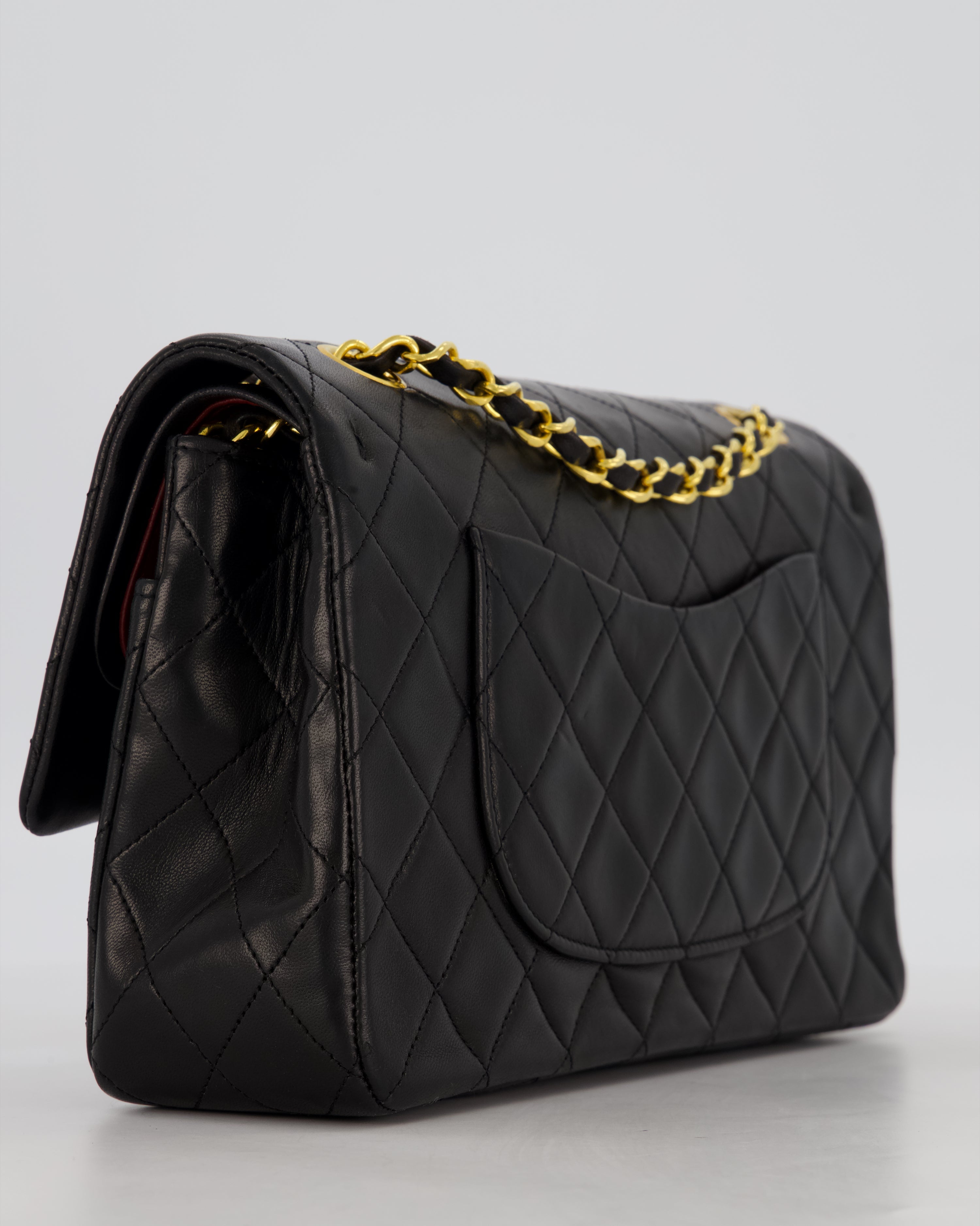 *AMAZING CONDITION* Chanel Black Vintage Medium Classic Double Flap Bag in Lambskin Leather with 24K Gold Hardware