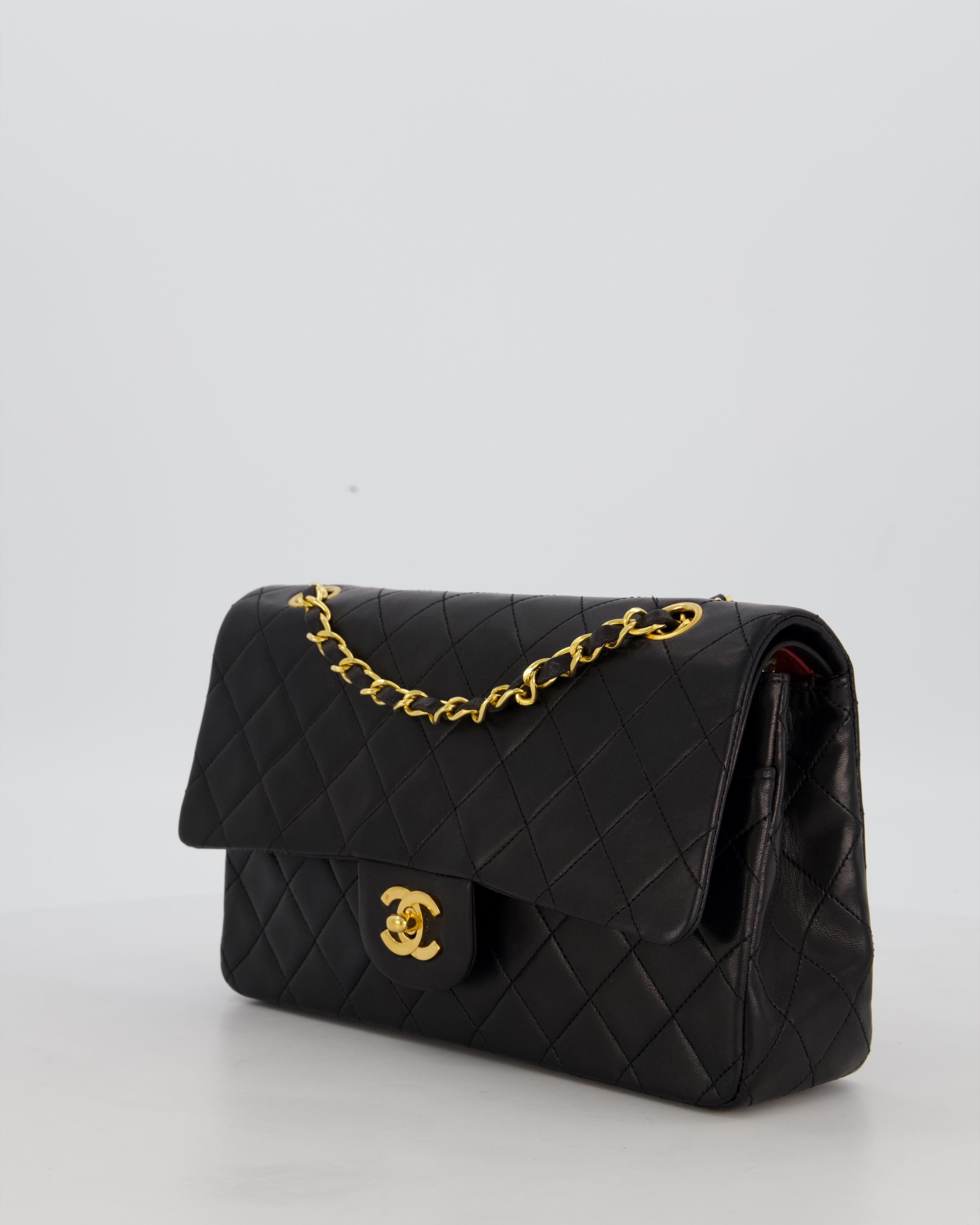*AMAZING CONDITION* Chanel Black Vintage Medium Classic Double Flap Bag in Lambskin Leather with 24K Gold Hardware