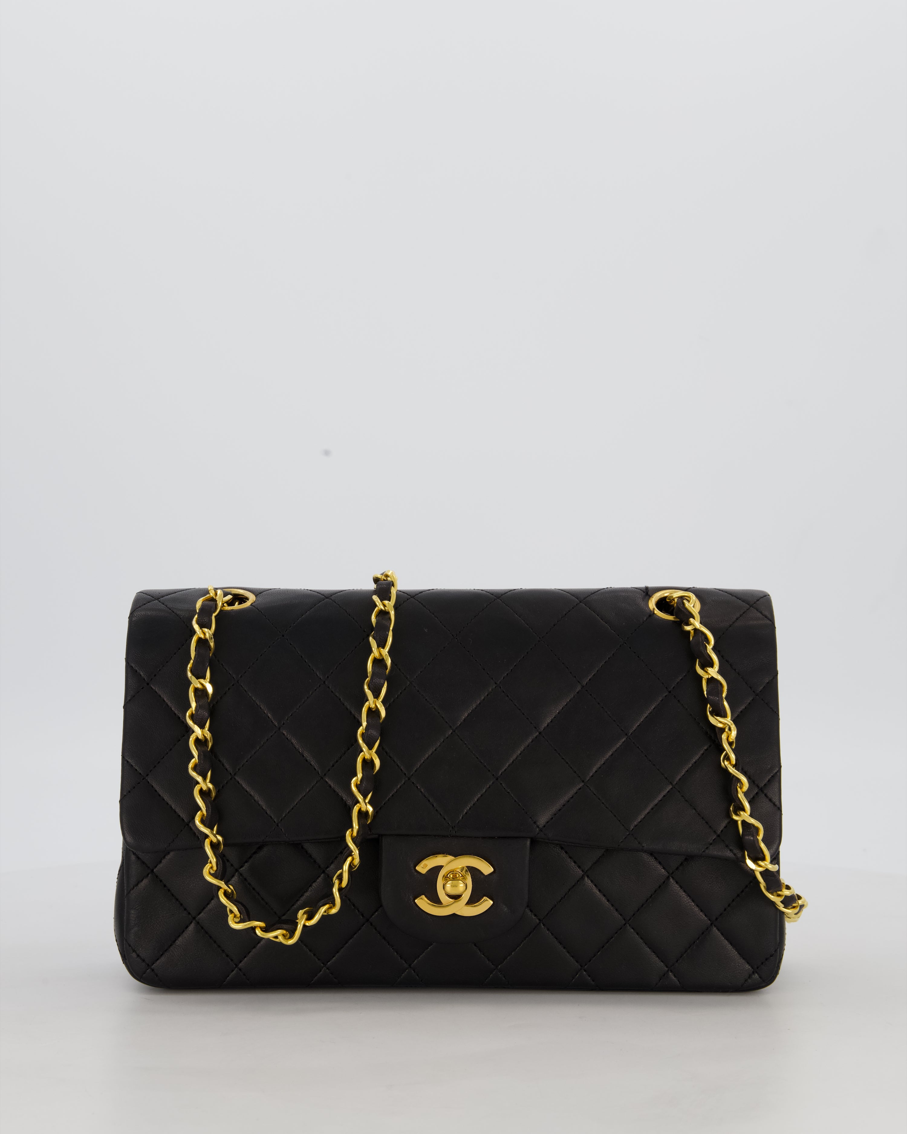 *AMAZING CONDITION* Chanel Black Vintage Medium Classic Double Flap Bag in Lambskin Leather with 24K Gold Hardware