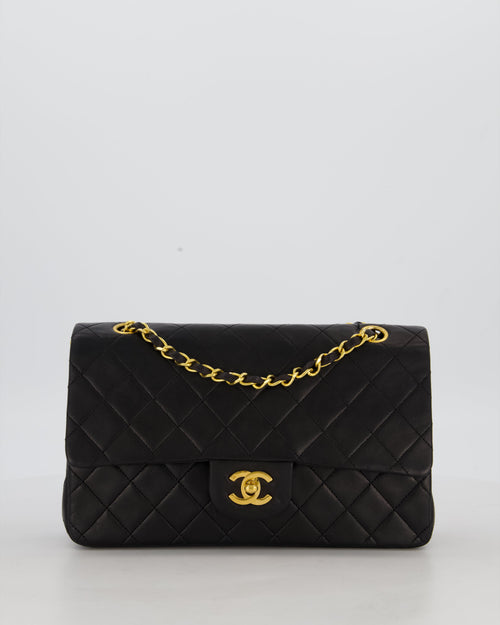 *AMAZING CONDITION* Chanel Black Vintage Medium Classic Double Flap Bag in Lambskin Leather with 24K Gold Hardware