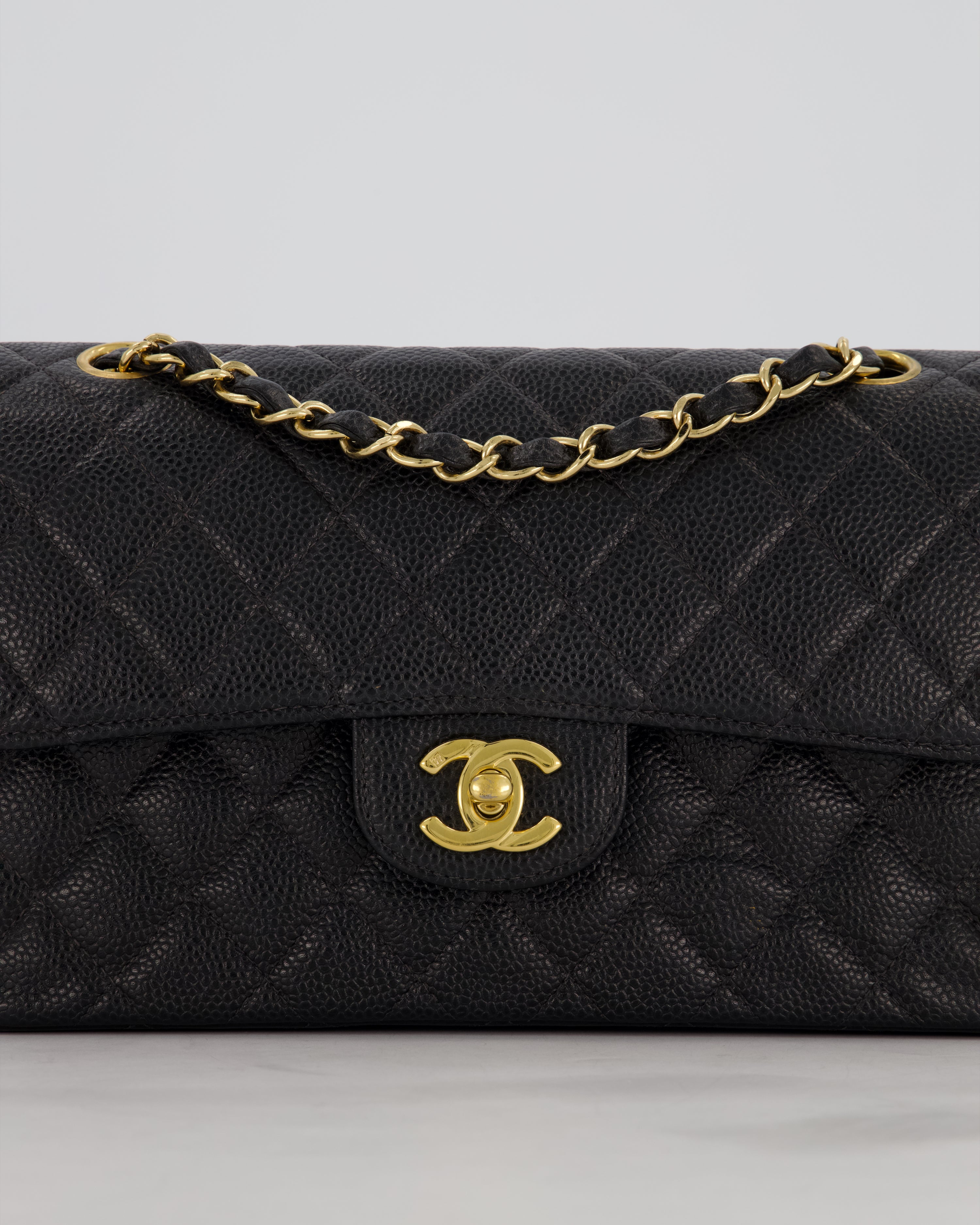 *VERY RARE* Chanel Vintage Black Small Classic Double Flap Bag in Caviar Leather with 24K Gold Hardware