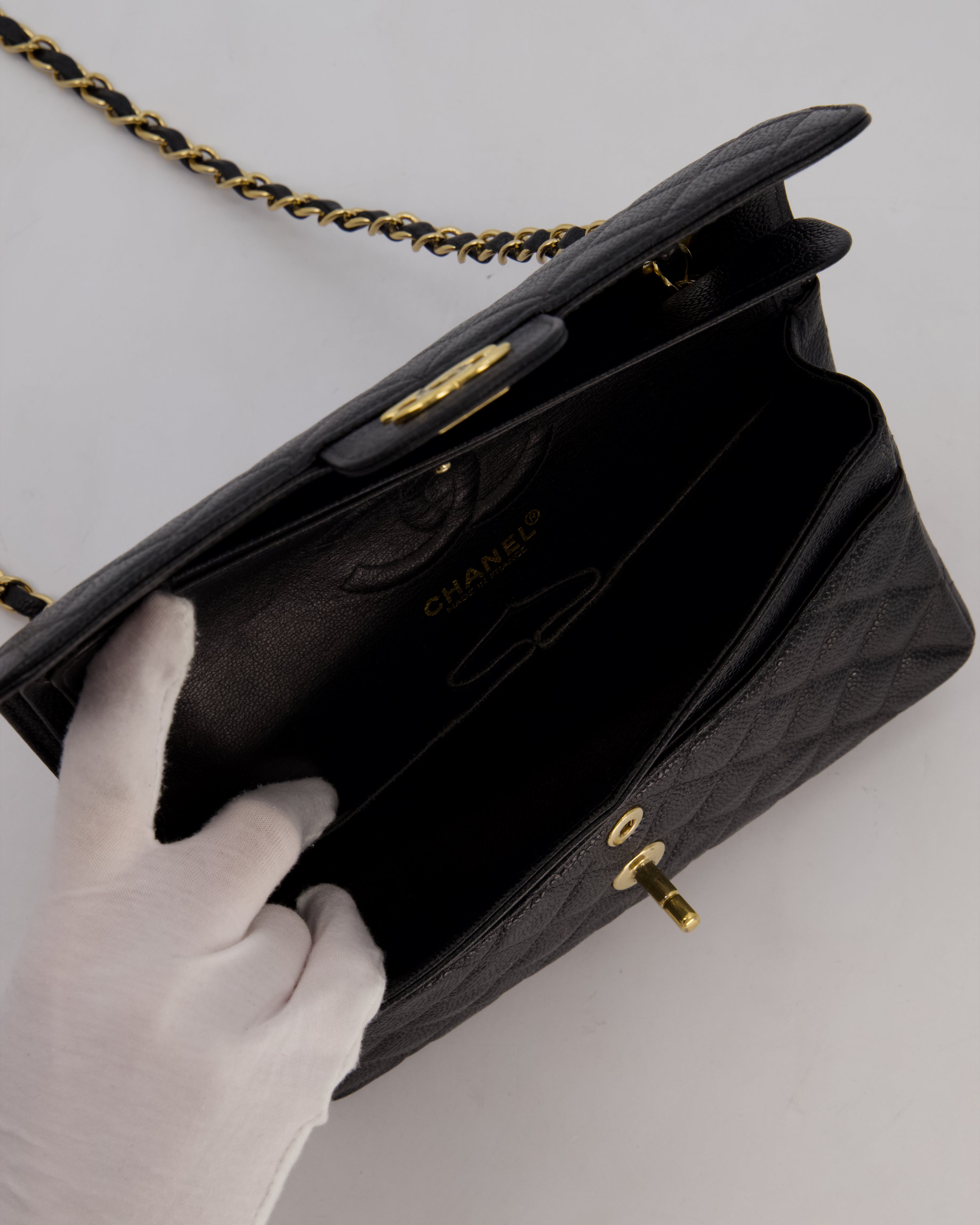 *VERY RARE* Chanel Vintage Black Small Classic Double Flap Bag in Caviar Leather with 24K Gold Hardware
