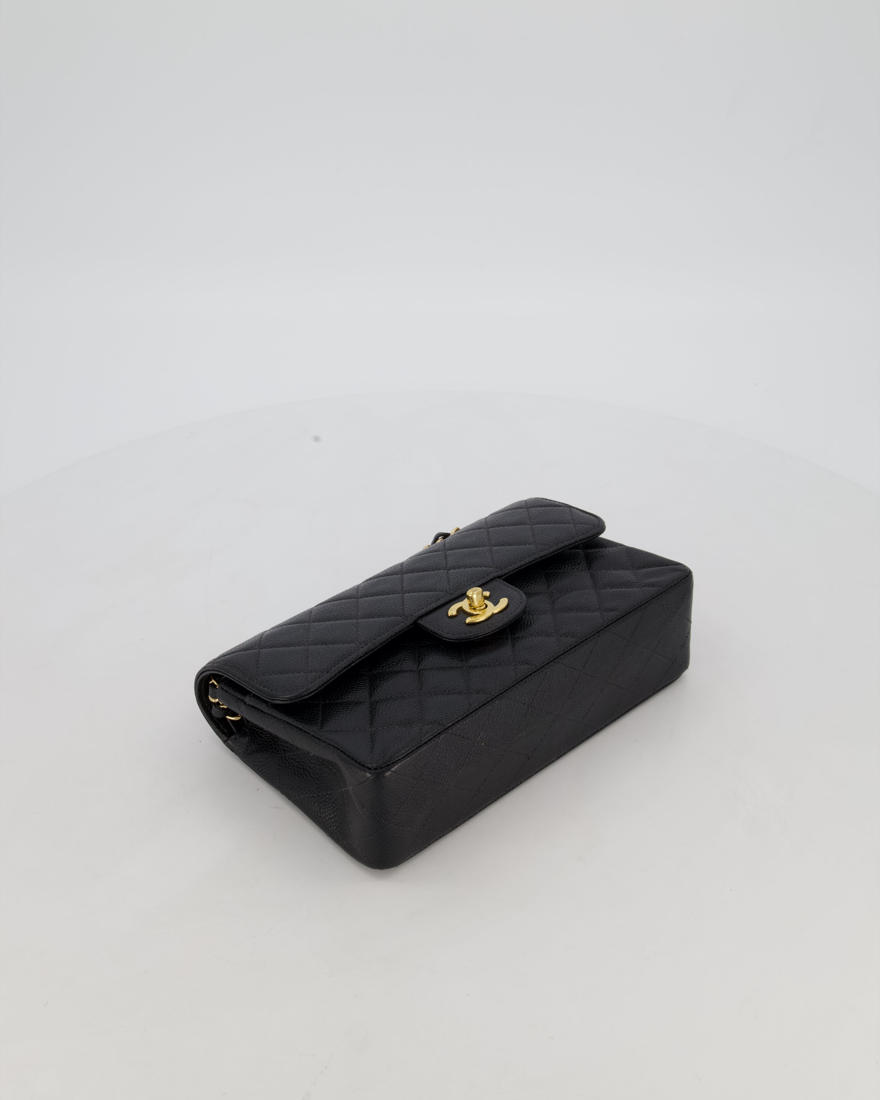 *VERY RARE* Chanel Vintage Black Small Classic Double Flap Bag in Caviar Leather with 24K Gold Hardware