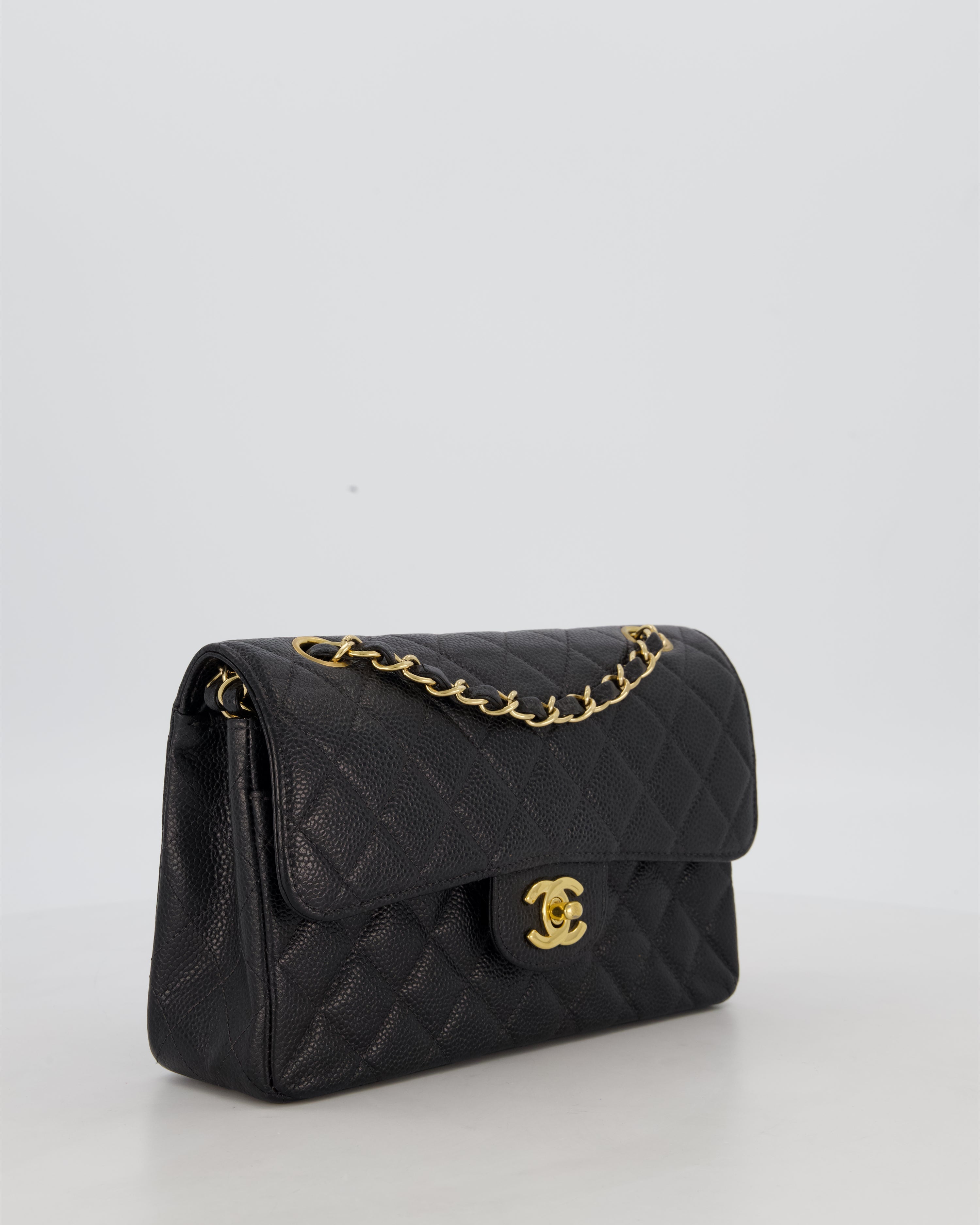 *VERY RARE* Chanel Vintage Black Small Classic Double Flap Bag in Caviar Leather with 24K Gold Hardware