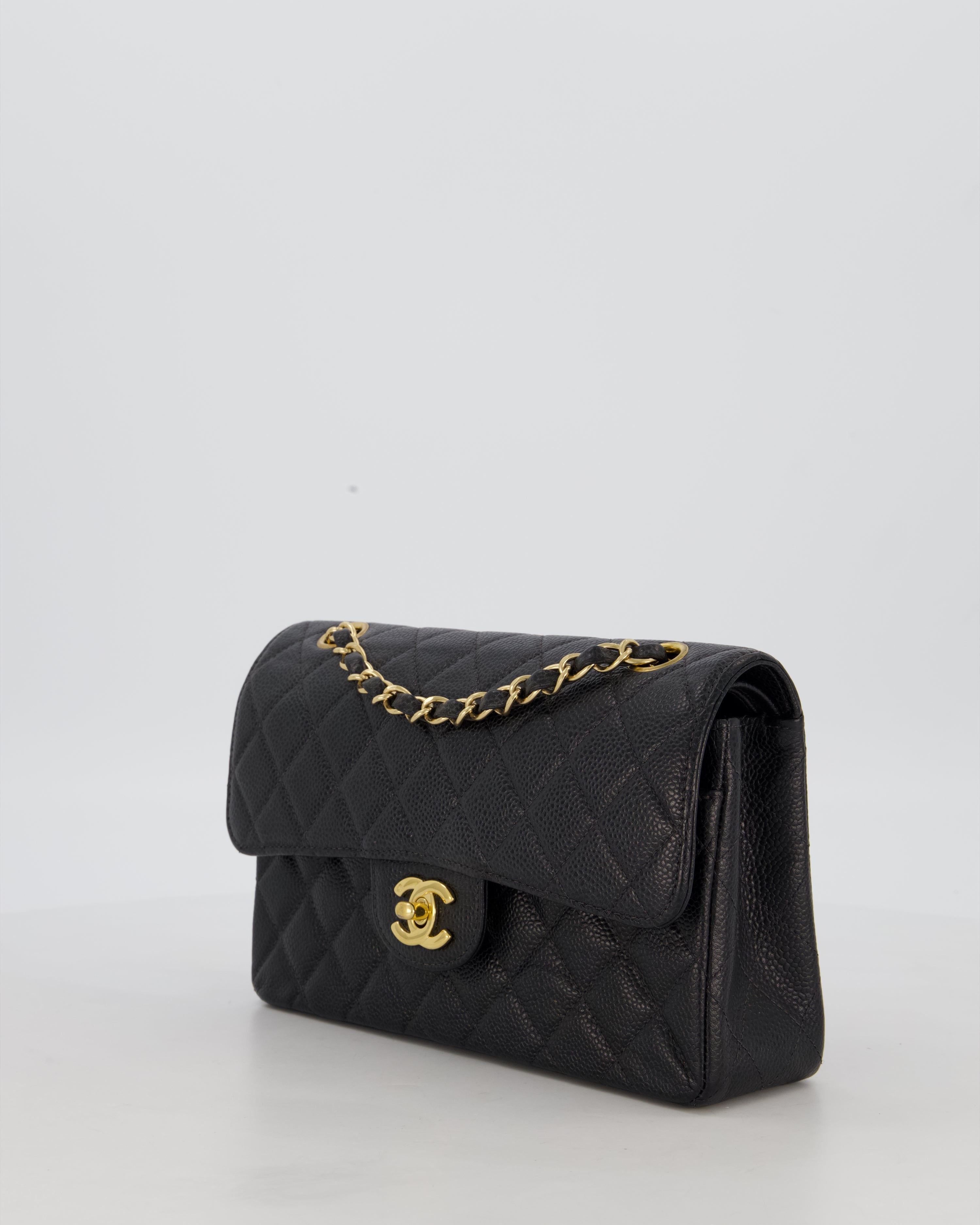 *VERY RARE* Chanel Vintage Black Small Classic Double Flap Bag in Caviar Leather with 24K Gold Hardware