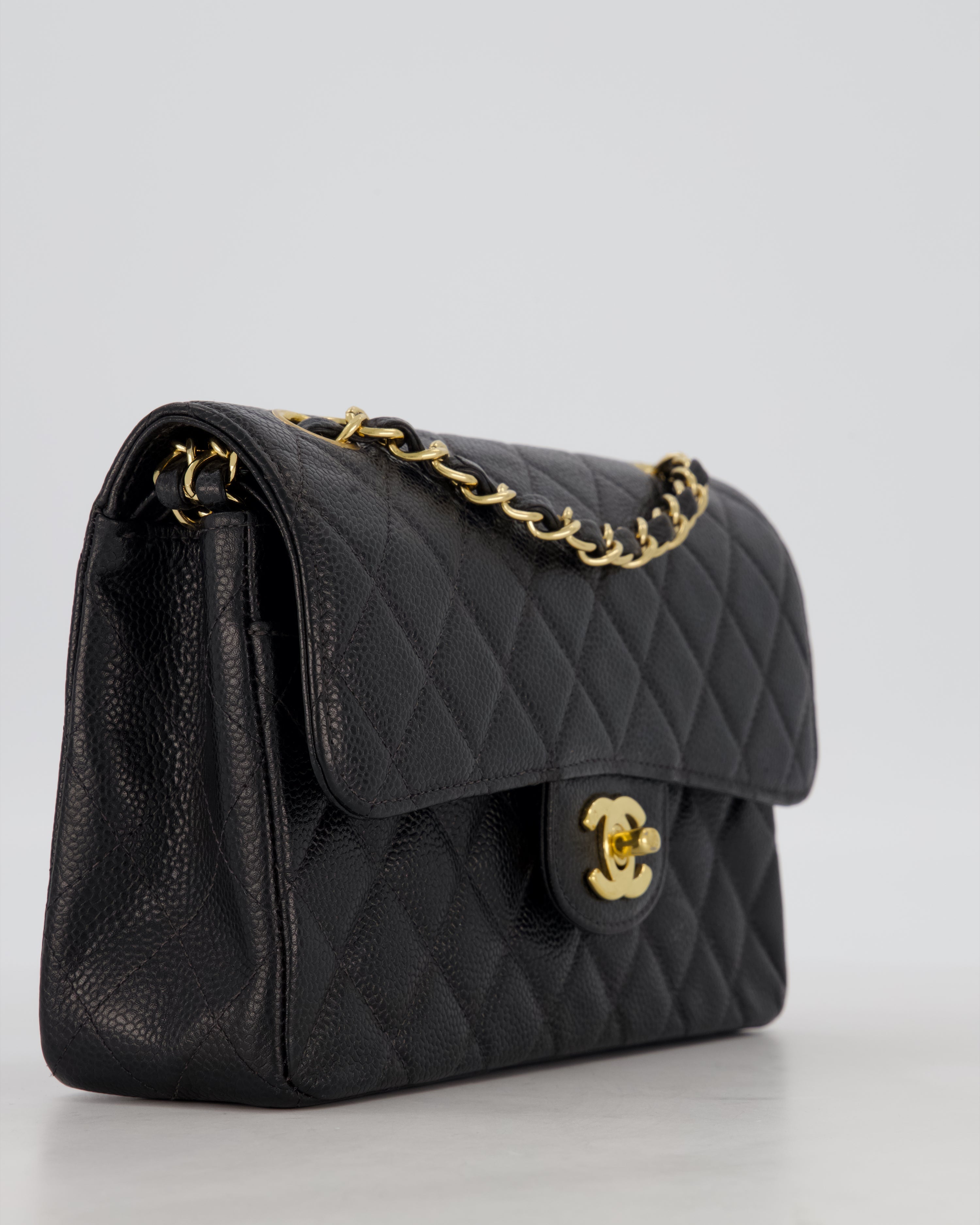 *VERY RARE* Chanel Vintage Black Small Classic Double Flap Bag in Caviar Leather with 24K Gold Hardware