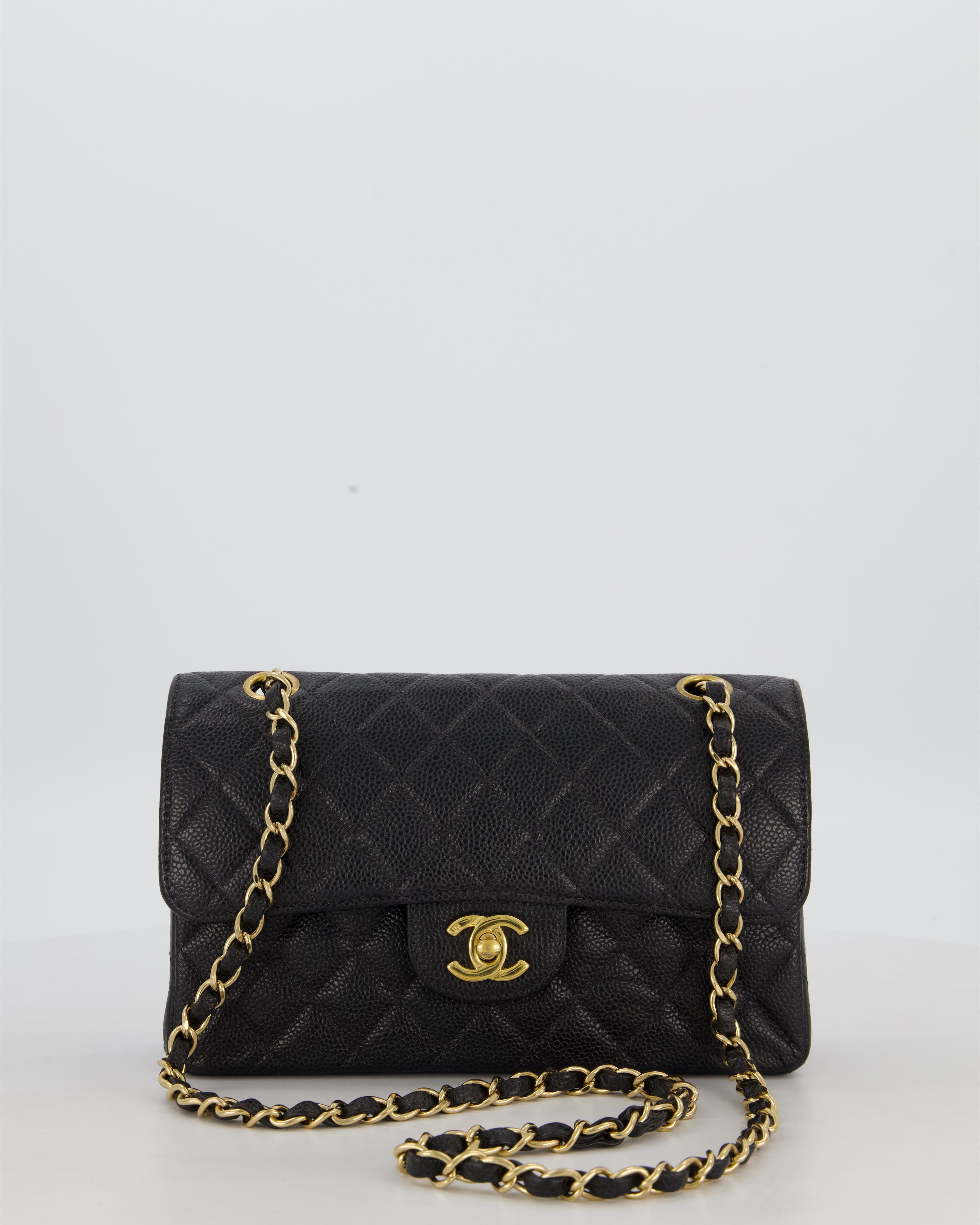 *VERY RARE* Chanel Vintage Black Small Classic Double Flap Bag in Caviar Leather with 24K Gold Hardware