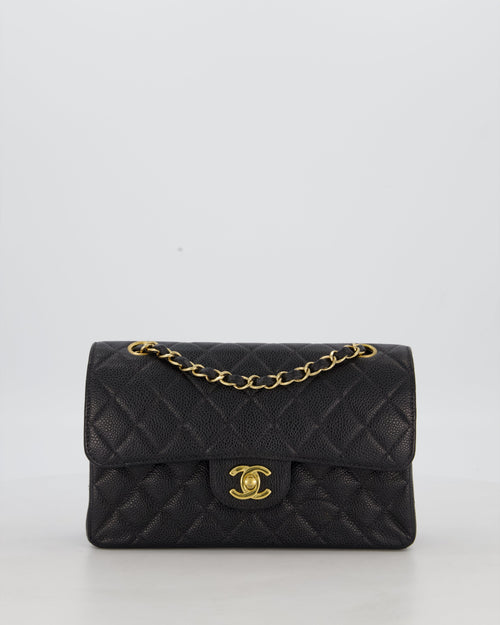 *VERY RARE* Chanel Vintage Black Small Classic Double Flap Bag in Caviar Leather with 24K Gold Hardware