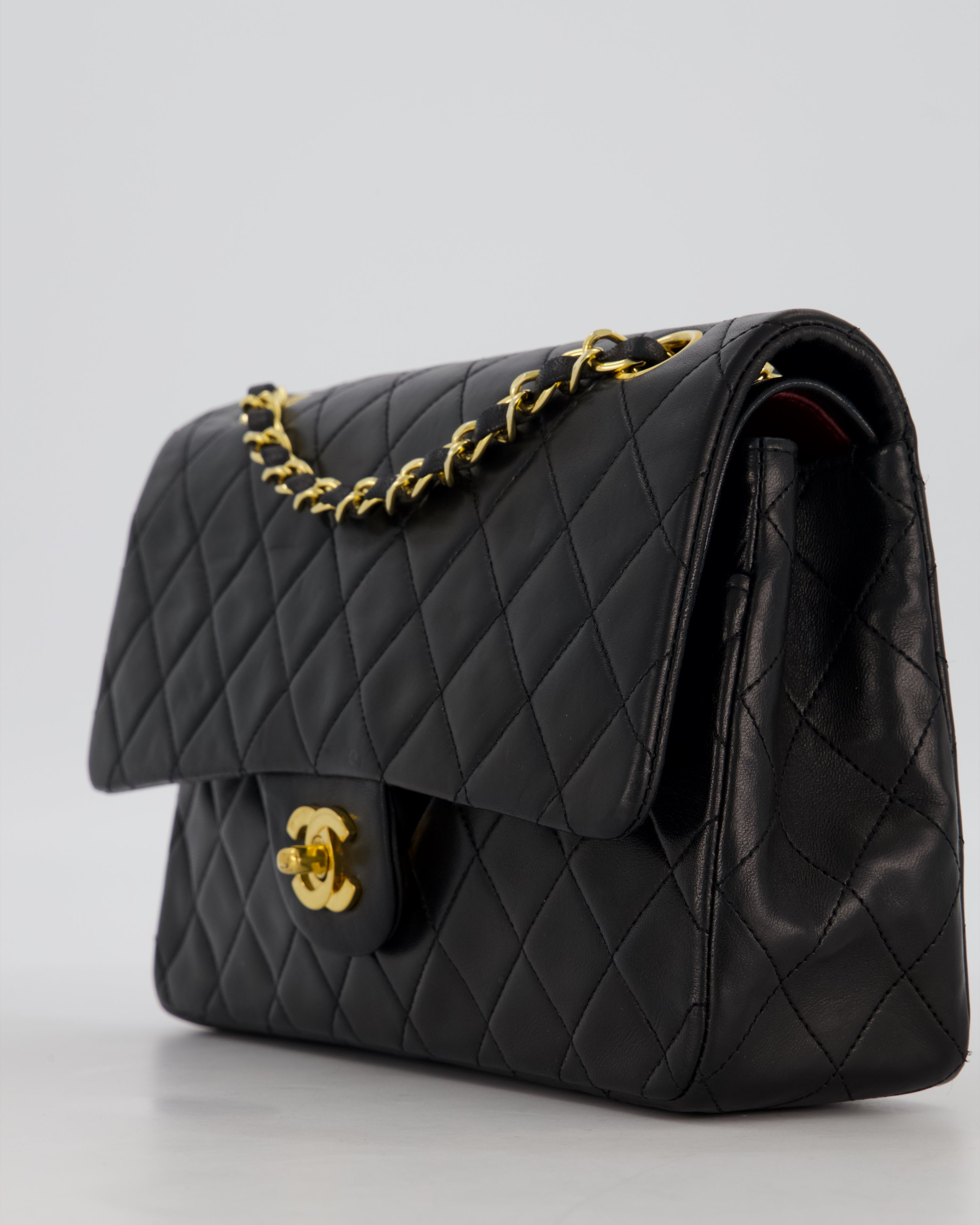 *AMAZING CONDITION* Chanel Black Vintage Medium Classic Double Flap Bag in Lambskin Leather with 24K Gold Hardware