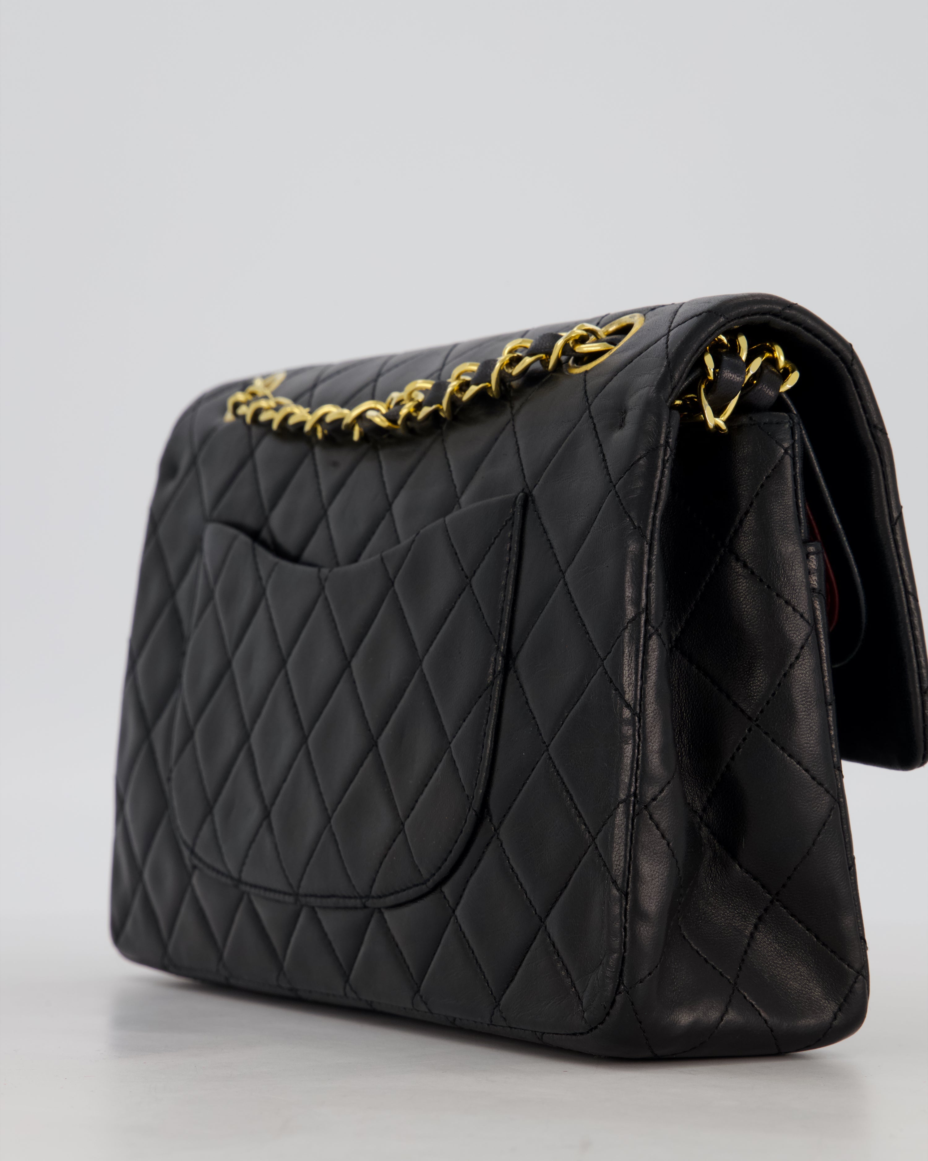 *AMAZING CONDITION* Chanel Black Vintage Medium Classic Double Flap Bag in Lambskin Leather with 24K Gold Hardware