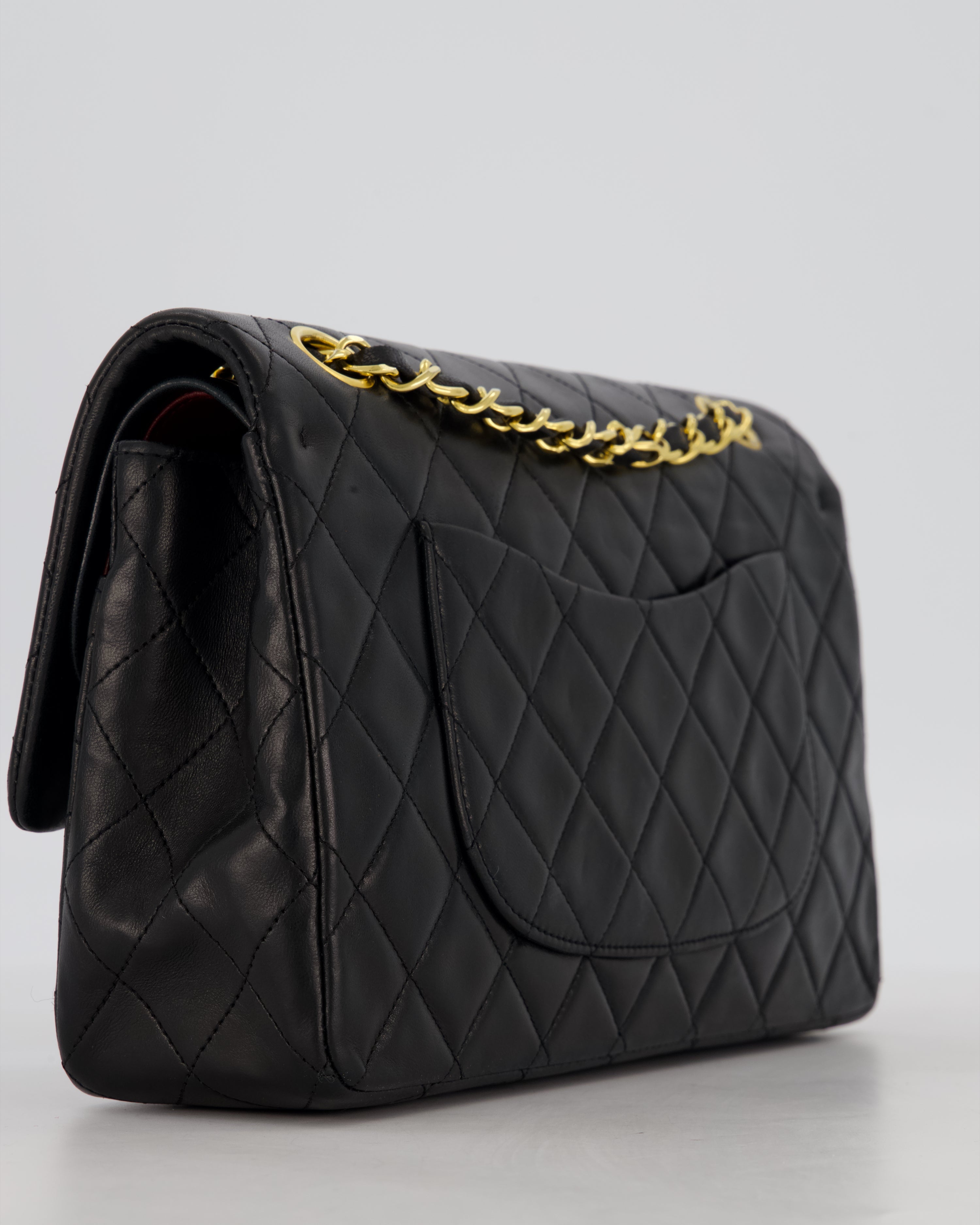 *AMAZING CONDITION* Chanel Black Vintage Medium Classic Double Flap Bag in Lambskin Leather with 24K Gold Hardware