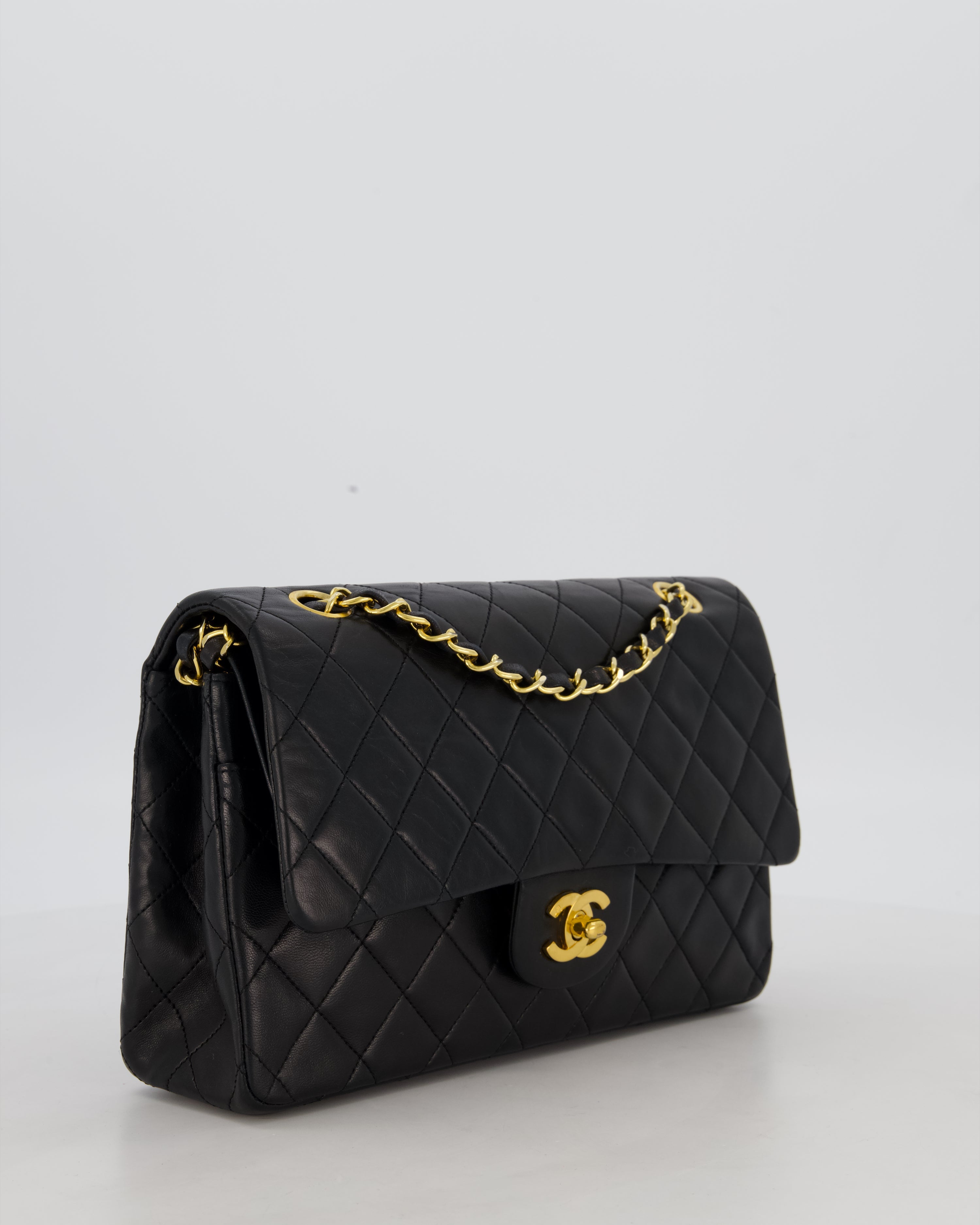 *AMAZING CONDITION* Chanel Black Vintage Medium Classic Double Flap Bag in Lambskin Leather with 24K Gold Hardware