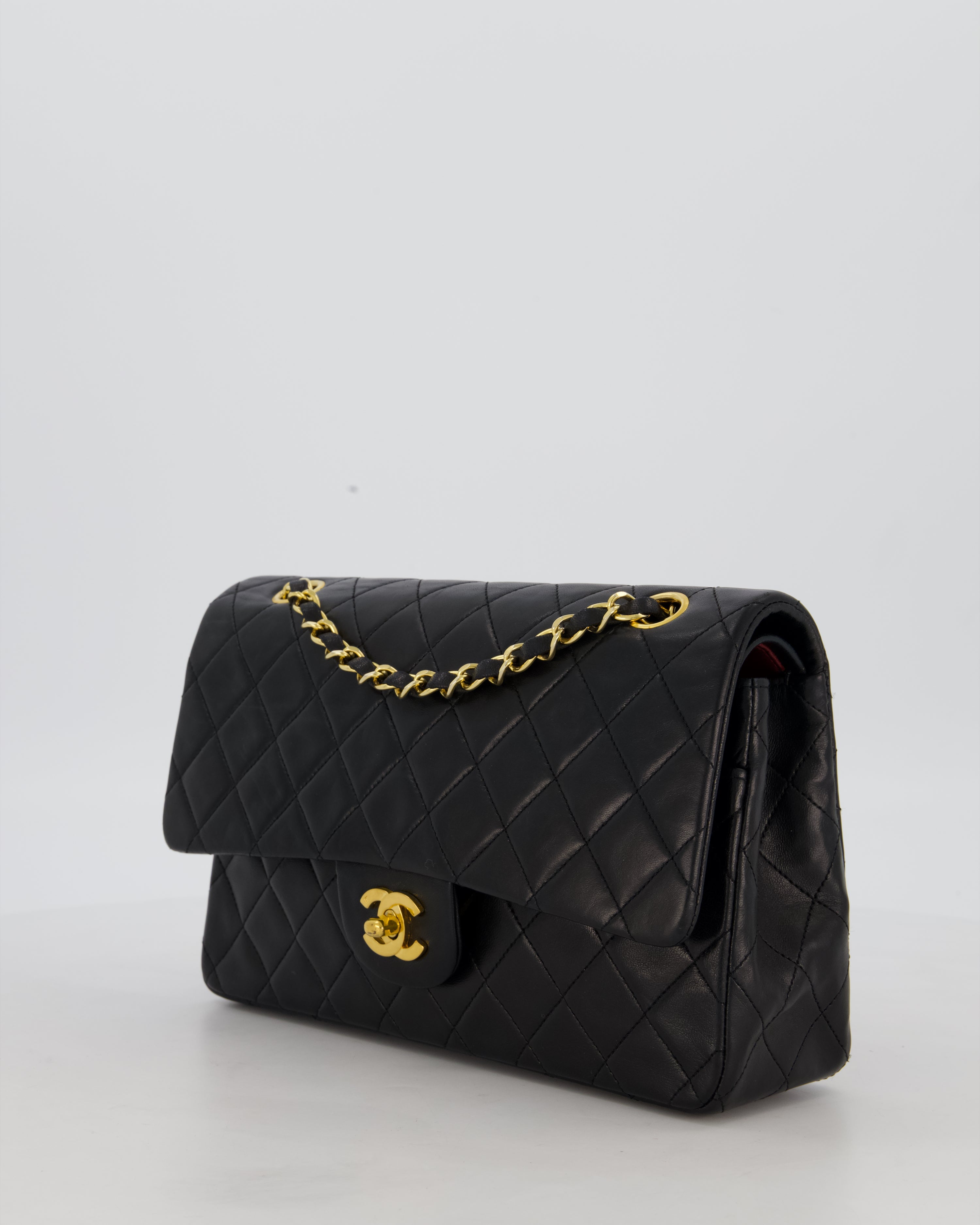 *AMAZING CONDITION* Chanel Black Vintage Medium Classic Double Flap Bag in Lambskin Leather with 24K Gold Hardware