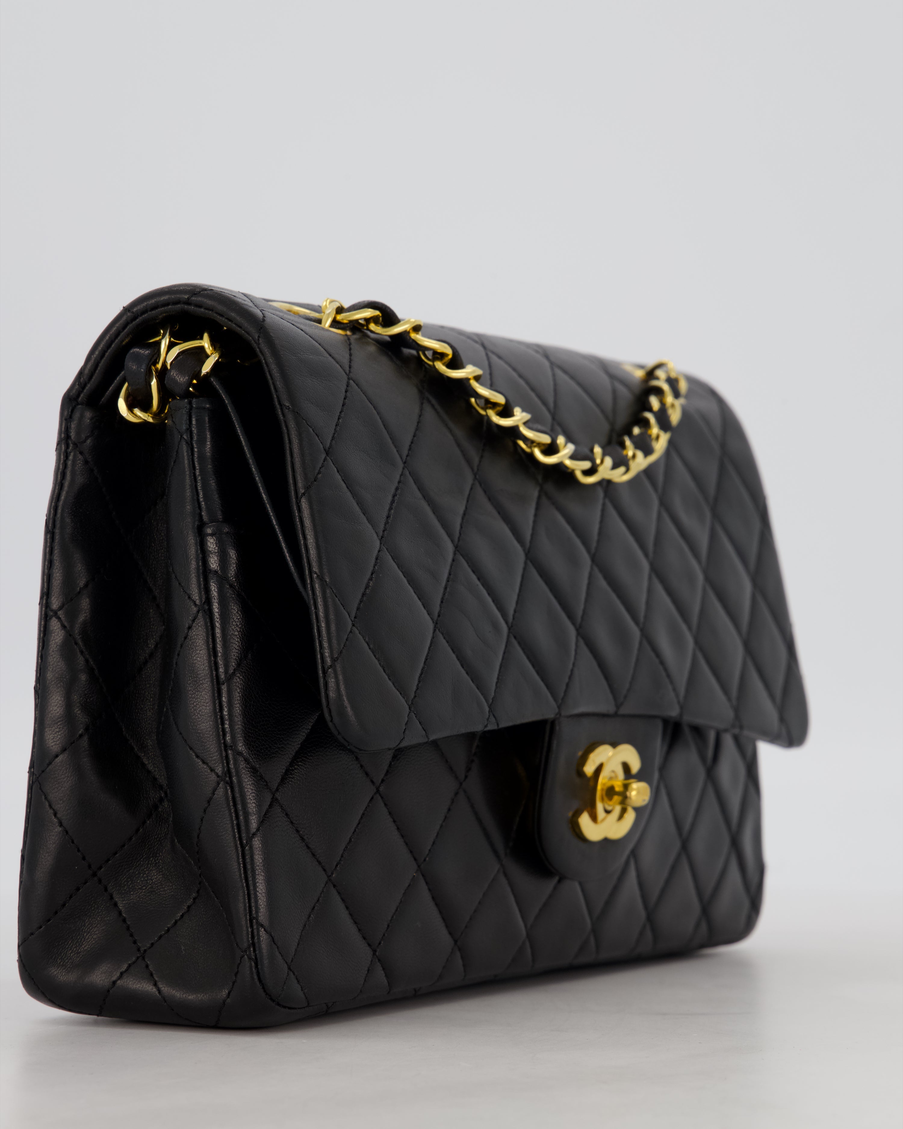 *AMAZING CONDITION* Chanel Black Vintage Medium Classic Double Flap Bag in Lambskin Leather with 24K Gold Hardware