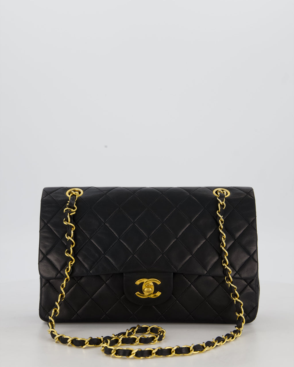 *AMAZING CONDITION* Chanel Black Vintage Medium Classic Double Flap Bag in Lambskin Leather with 24K Gold Hardware